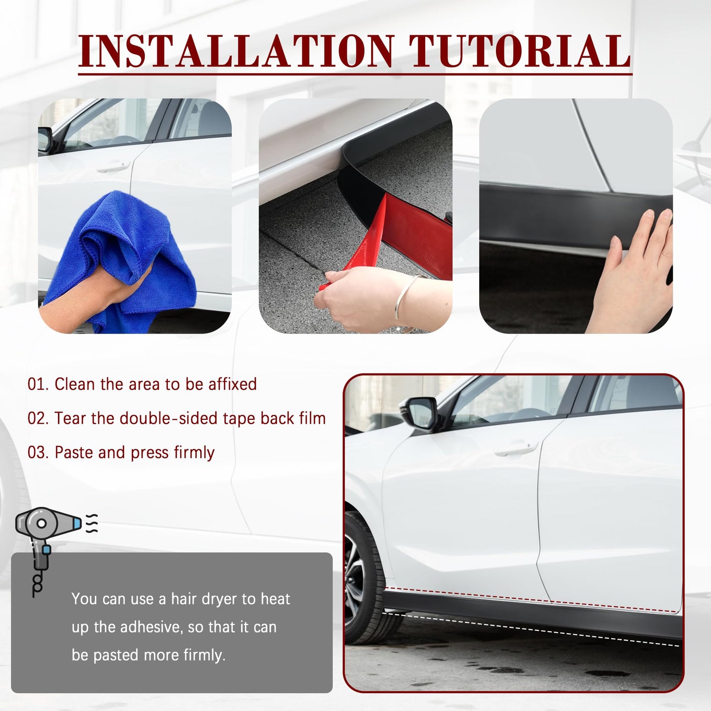 13Ft*3.15In Side Skirts for Cars Anti-Scratch,Self-Adhesive Side Skirt Rubber Edge Trim for 4 Car Doors&Bumper Protector,Universal Car Door Edge Protector Cars Accessories