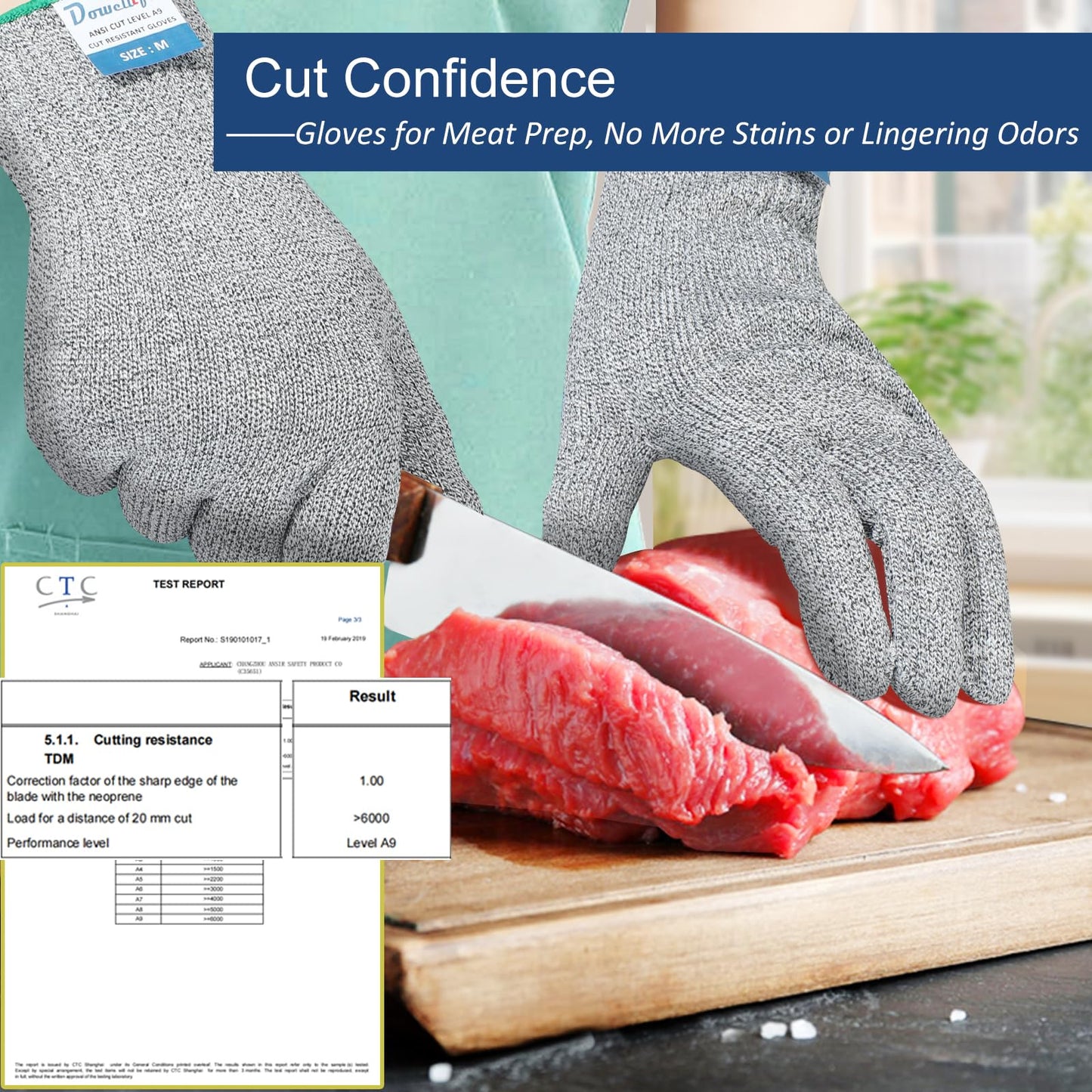 Dowellife Cut Resistant Gloves A9 Maximum Protection - Food Grade Kitchen & Chef Gloves for Food Prep, Knife Cutting, Mandoline Slicing, Butcher, Oyster Shucking, Fish Handling (Small)