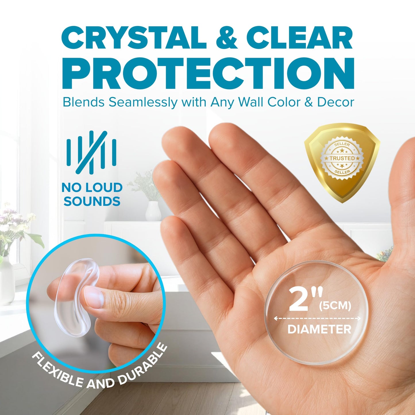 Strongest Home Door Wall Protector Clear Bumpers (Set of 20) – 2 Inch Silicone Pads for Wall and Door Handle Protection, Self - Adhesive
