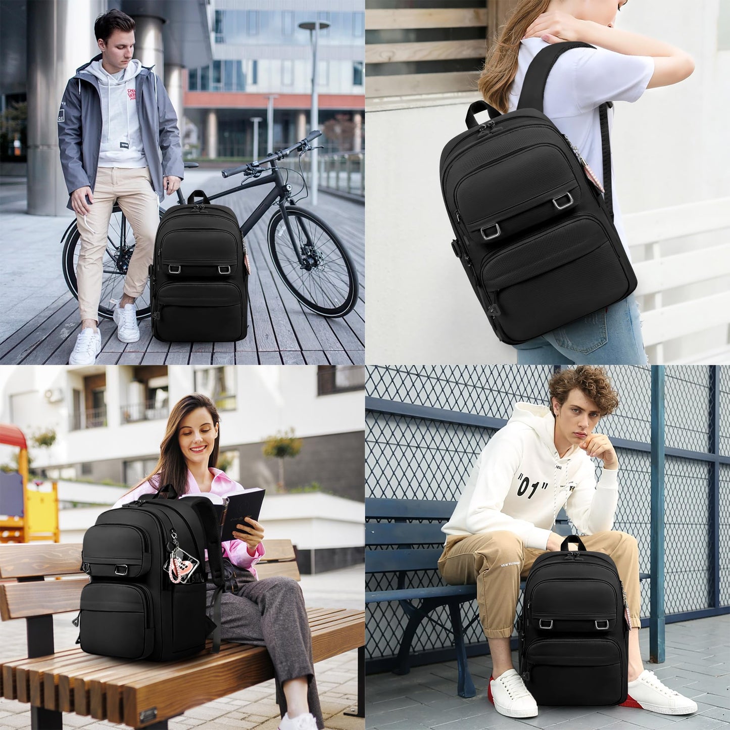 Backpack for Women Men, Lightweight School Backpack 15.6 Inch Travel Laptop Backpack Waterproof Bookbag Casual Carry-on Daypack for School Sports College Travel, Black