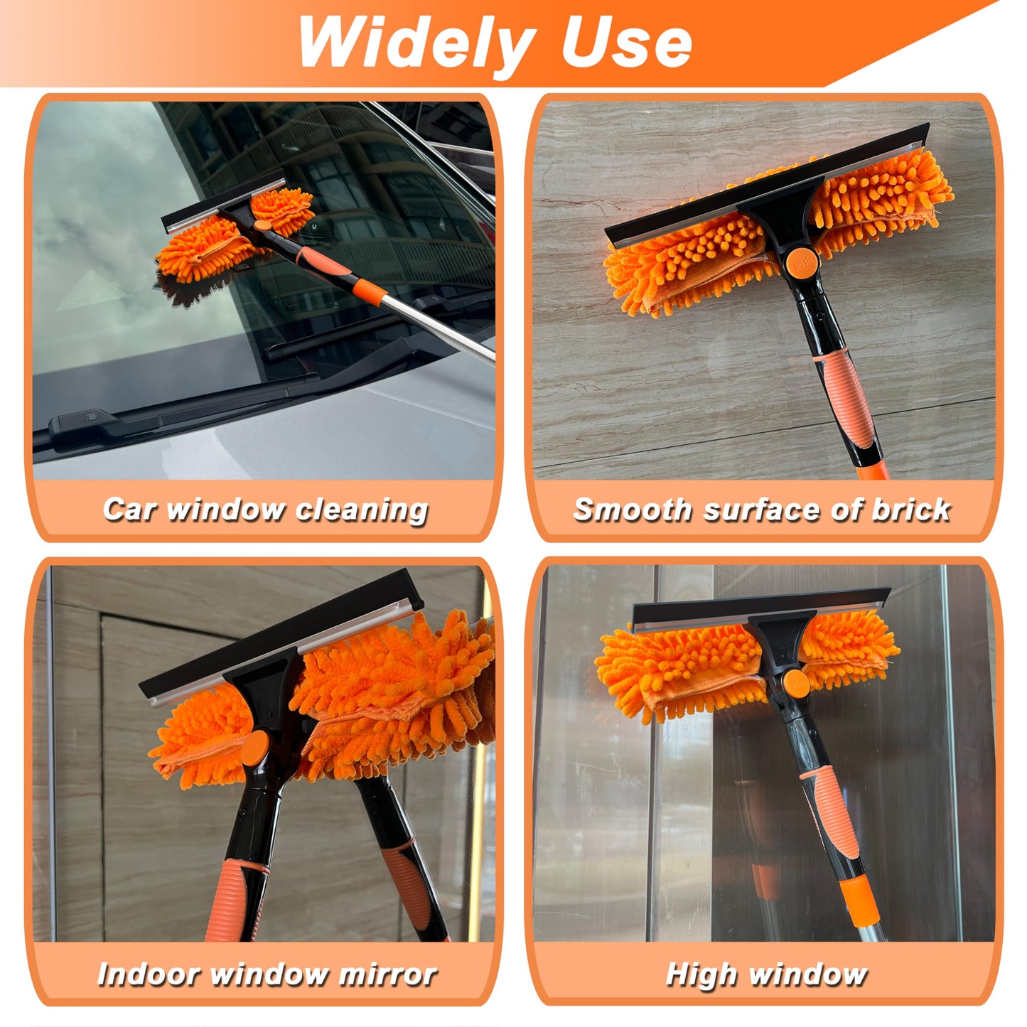 Window Cleaning Tools Window Squeegee Extendable Cleaner 2 in 1 Rotatable Double-Sided High Windows Washing Squeegee Duster with 3-14Ft Extension Poles Outdoor