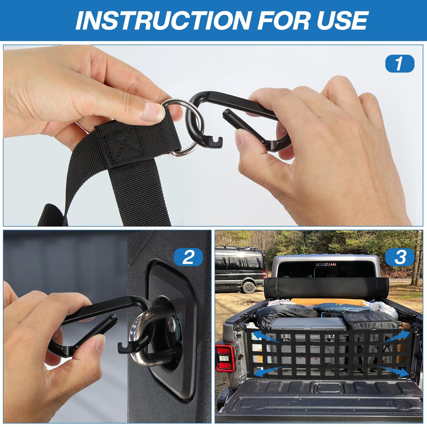 60" x 18" Cargo Net for Truck Bed with 2 Adjustable Ropes, Tailgate Net for Full-Size Truck, Easy-to-use Cargo Net