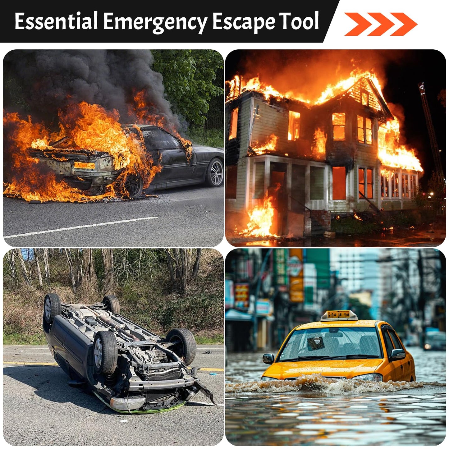 2 in 1 Life Hammer with Seatbelt Cutter, Safe Hero Life Hammer, Car Window Breaker Emergency Escape Tool, with One-Second Break Technology & Reusable Adhesive Base, 3 Pack