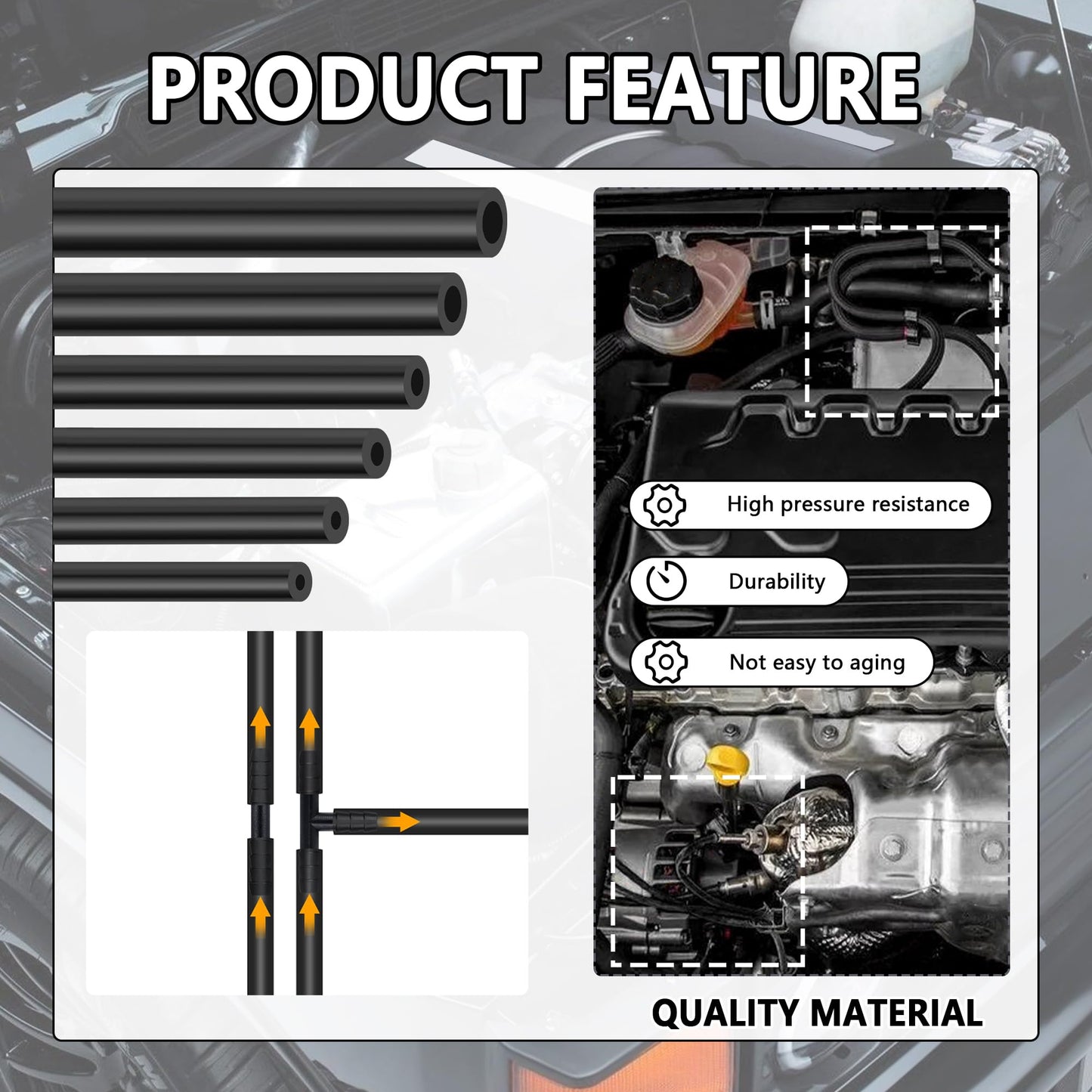 5Ft Automotive Vacuum Hose Kit,6PCS Silicone Tube Automotive with 64PCS Vacuum Line Connectors Car Accessories,Max 130PSI Silicone Hose for Car Replacement Vacuum Hose (70PCS)