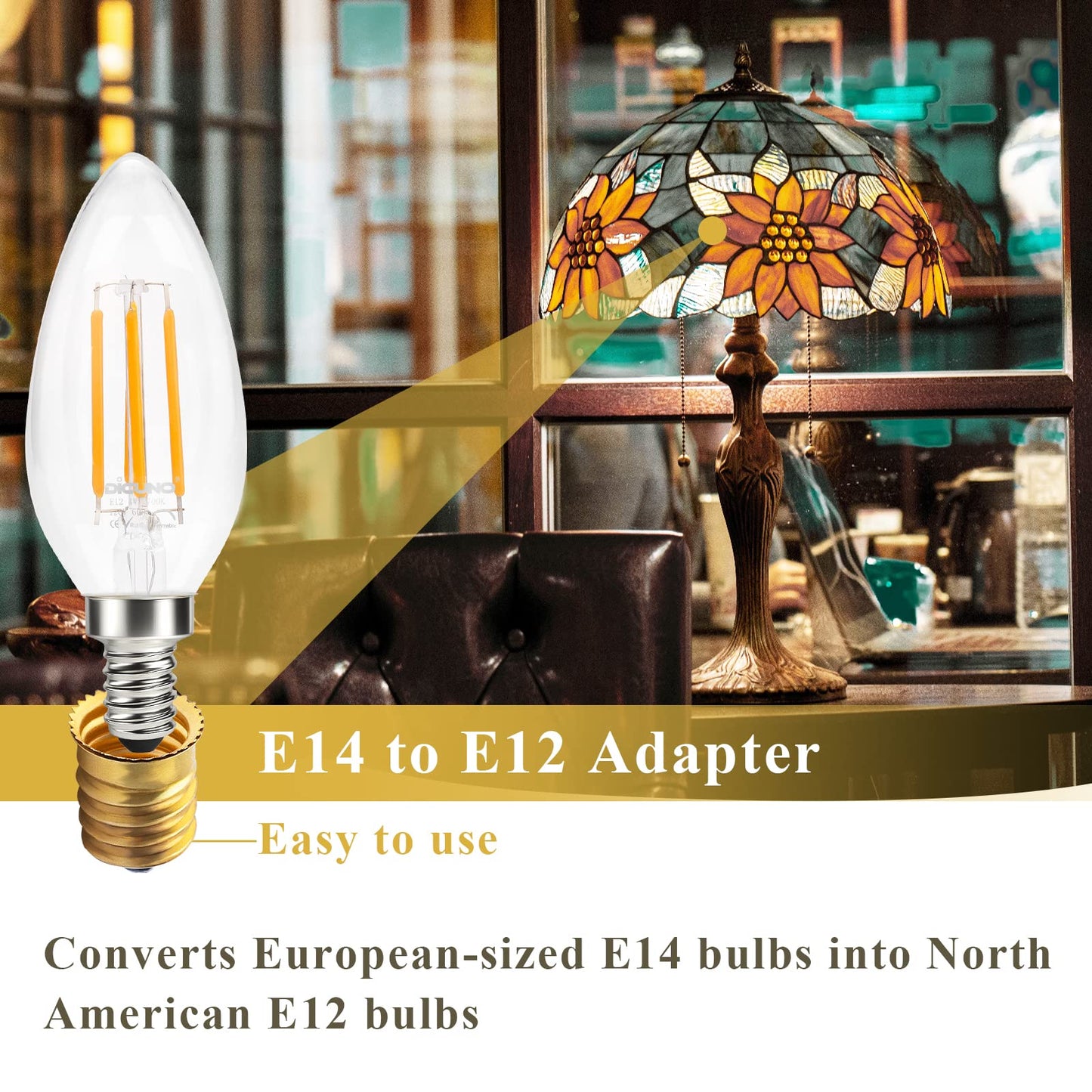 DiCUNO E14 to E12 Adapter, European to Candelabra Base Light Socket Reducer for Lamps and Chandeliers, Brass, Pack of 20