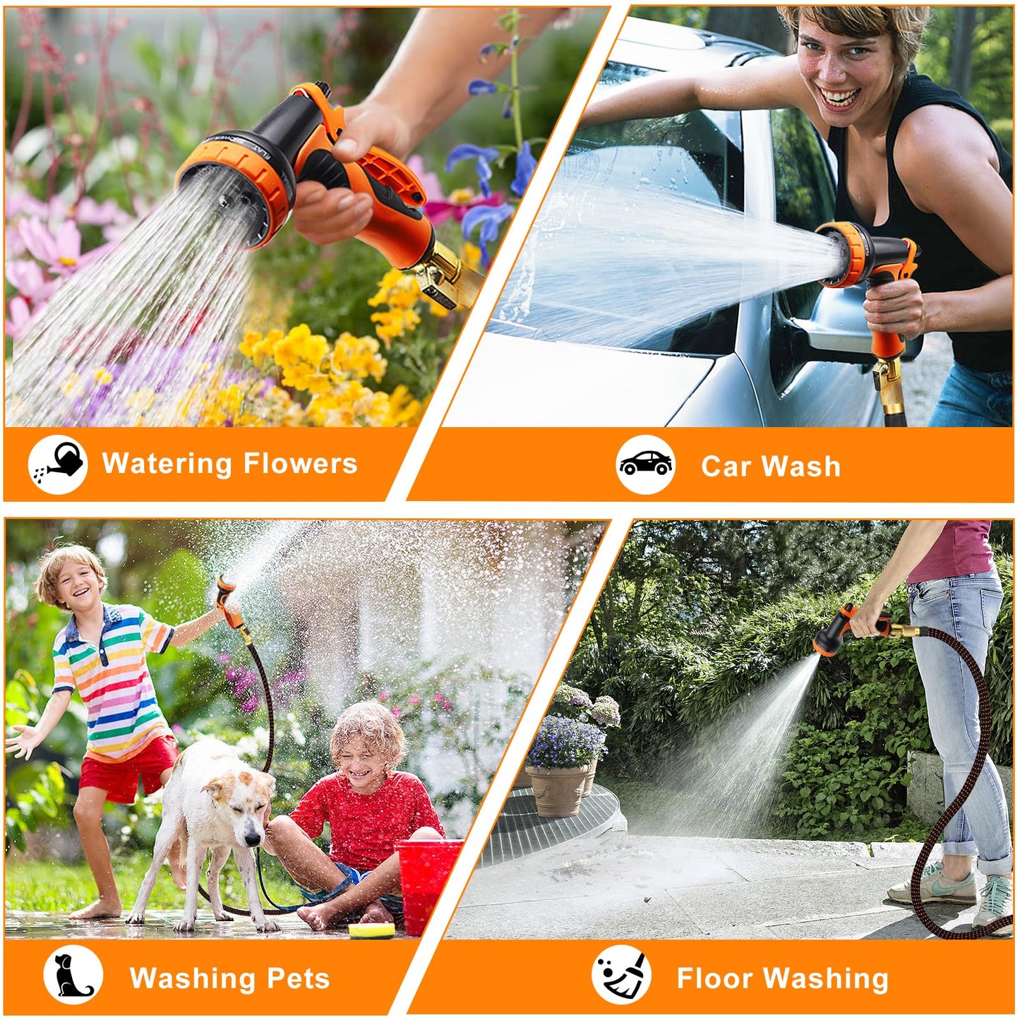 50FT Expandable Garden Hose with 10 Function Spray Nozzle,Flexible Lightweight Water Hose with 3/4”Solid Brass Fittings, Durable 4-Layers Latex,Expanding Retractable Gardening Pipe for Outdoor