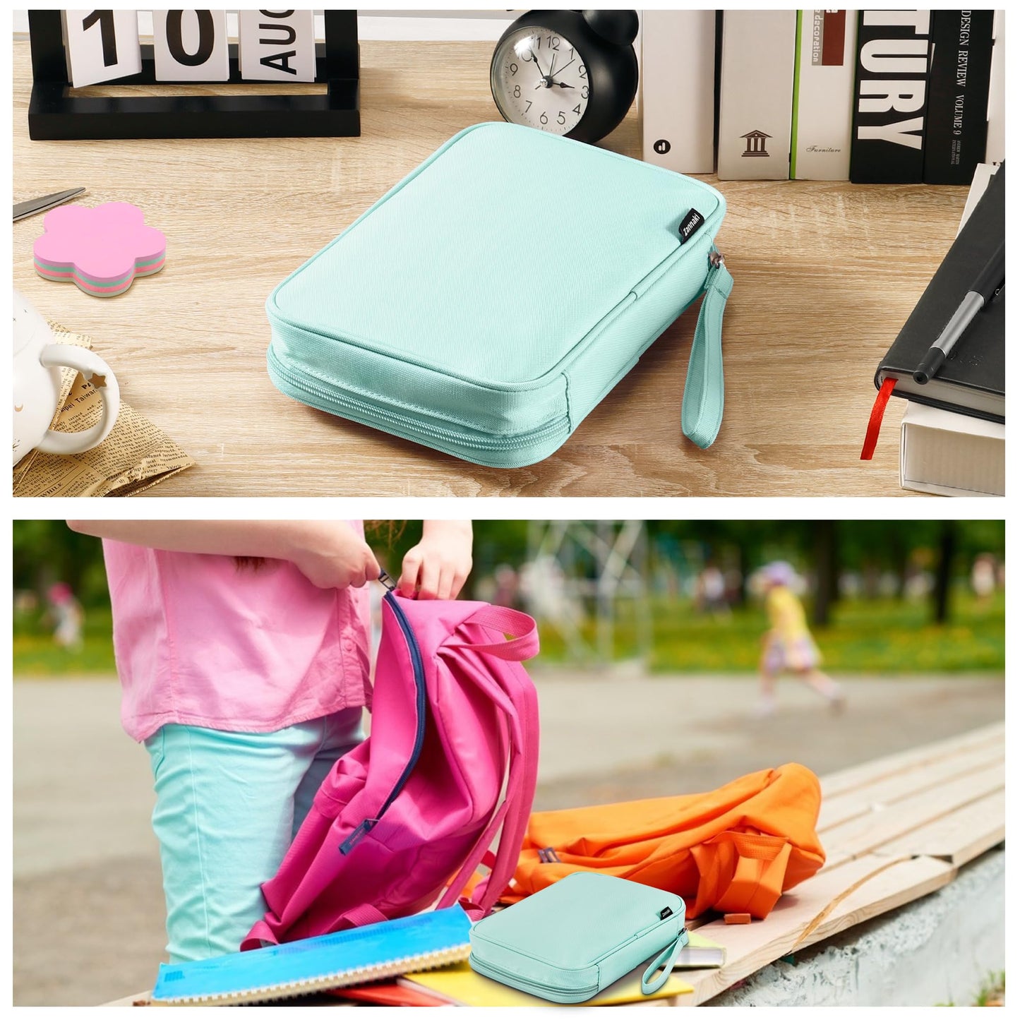 Zannaki Big Capacity Storage Pouch Marker Pen Pencil Case Simple Stationery Bag Holder for Bullet Journal Middle High School Office College Student Girl Women Adult Teen (Mintgreen)