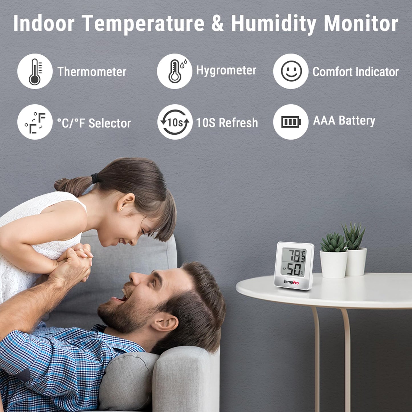 TempPro TP49 3 Pieces Digital Hygrometer Indoor Thermometer Humidity Meter Mini Hygrometer with Temperature and Humidity Monitor Outdoor and Room Thermometer Weather Station (Previously ThermoPro)