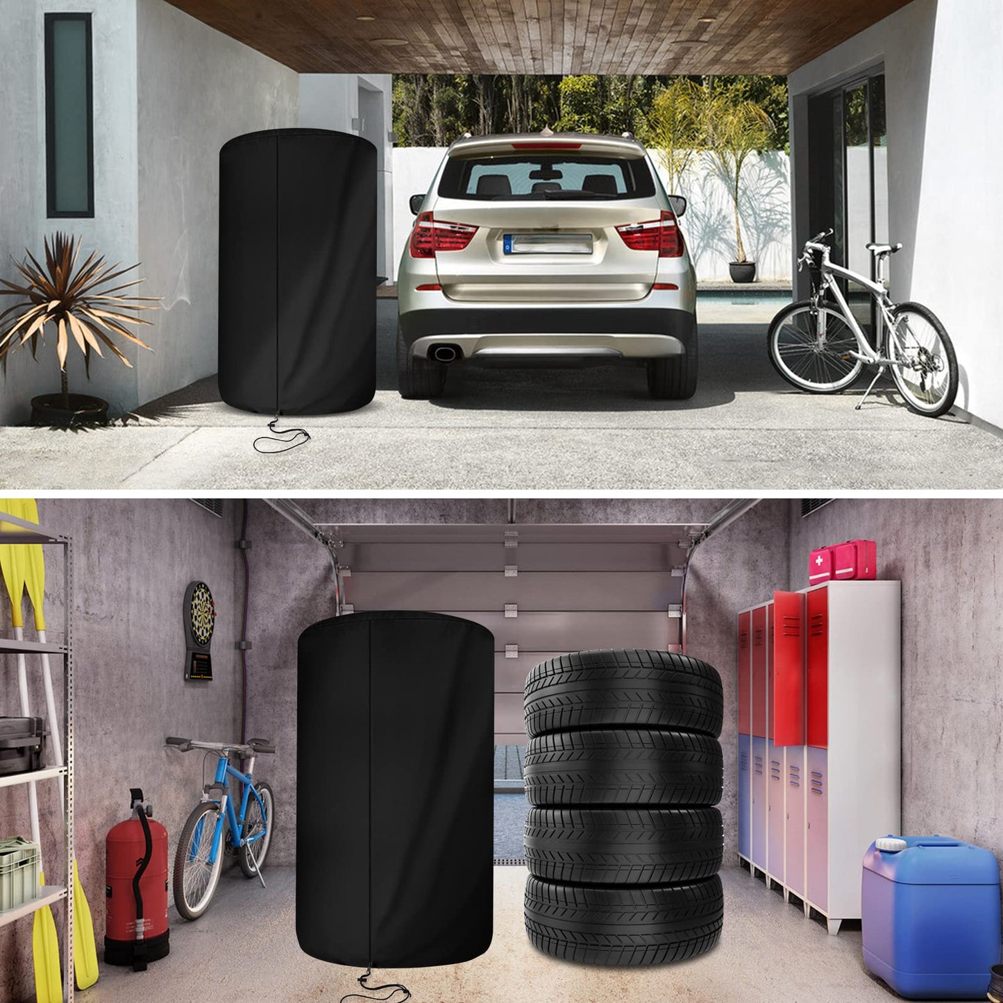 Tire Cover, Seasonal Tire Storage Bags Fits up to Diameter 32" Tires, Upgraded 600D Oxford Cloth Tire Covers for Outdoor Indoor, Waterproof Dust-Proof (Black)