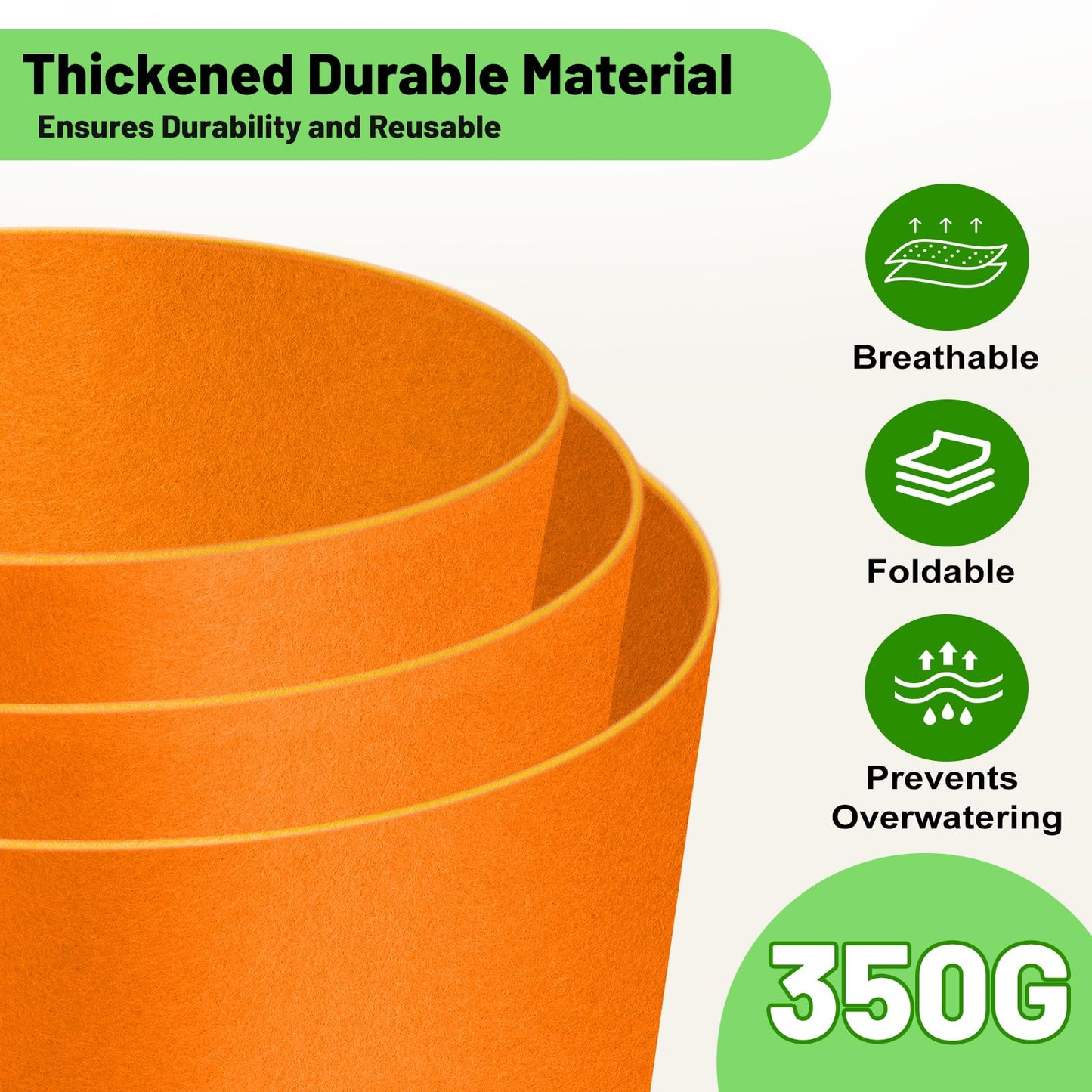 7 Gallon Fabric Grow Bags 5-Pack, 350G Heavy Duty Nonwoven Fabric Pots with Handles, Breathable Grow Planter for Vegetables Flowers Indoor Outdoor Gardening