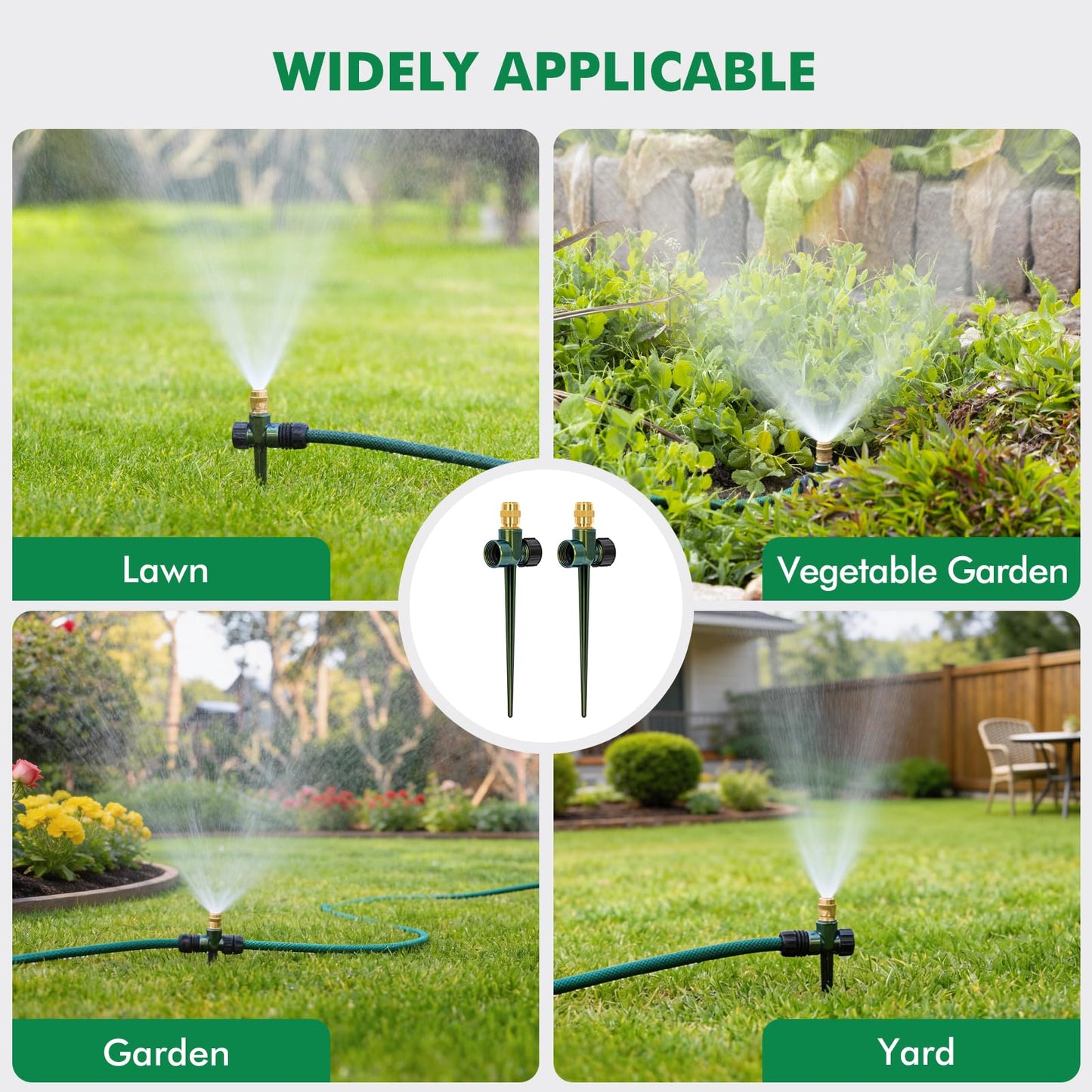RESTMO 2 Pack Heavy-Duty Full-Metal Lawn Sprinkler for Yard with Durable Brass Nozzle, Premium Spike Base, 360° Large Area Coverage Lawn Sprinkler for Patio and Garden Irrigation