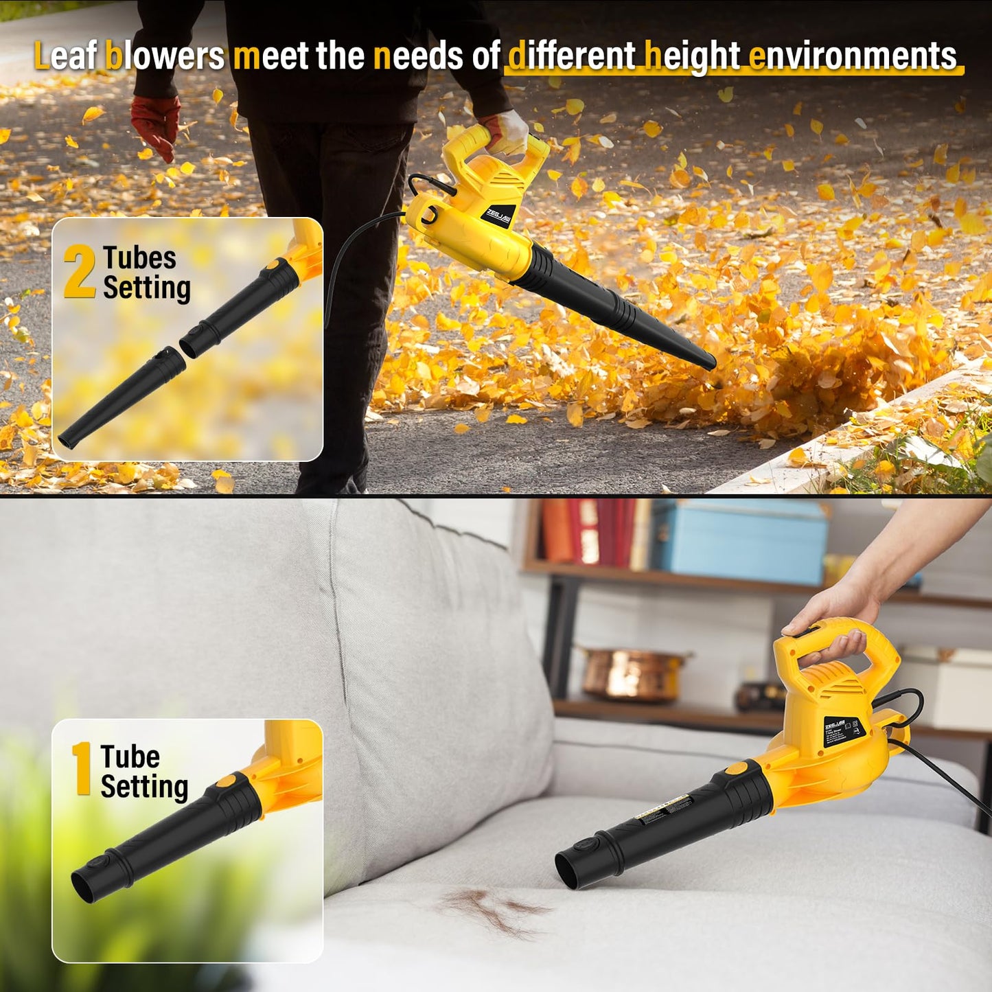 ZEGJAW Electric Leaf Blower Corded, 7-AMP Leaf Blowers, 155MPH/350CFM Small Handheld Lawn Blower Lightweight & Portable for Lawn Care