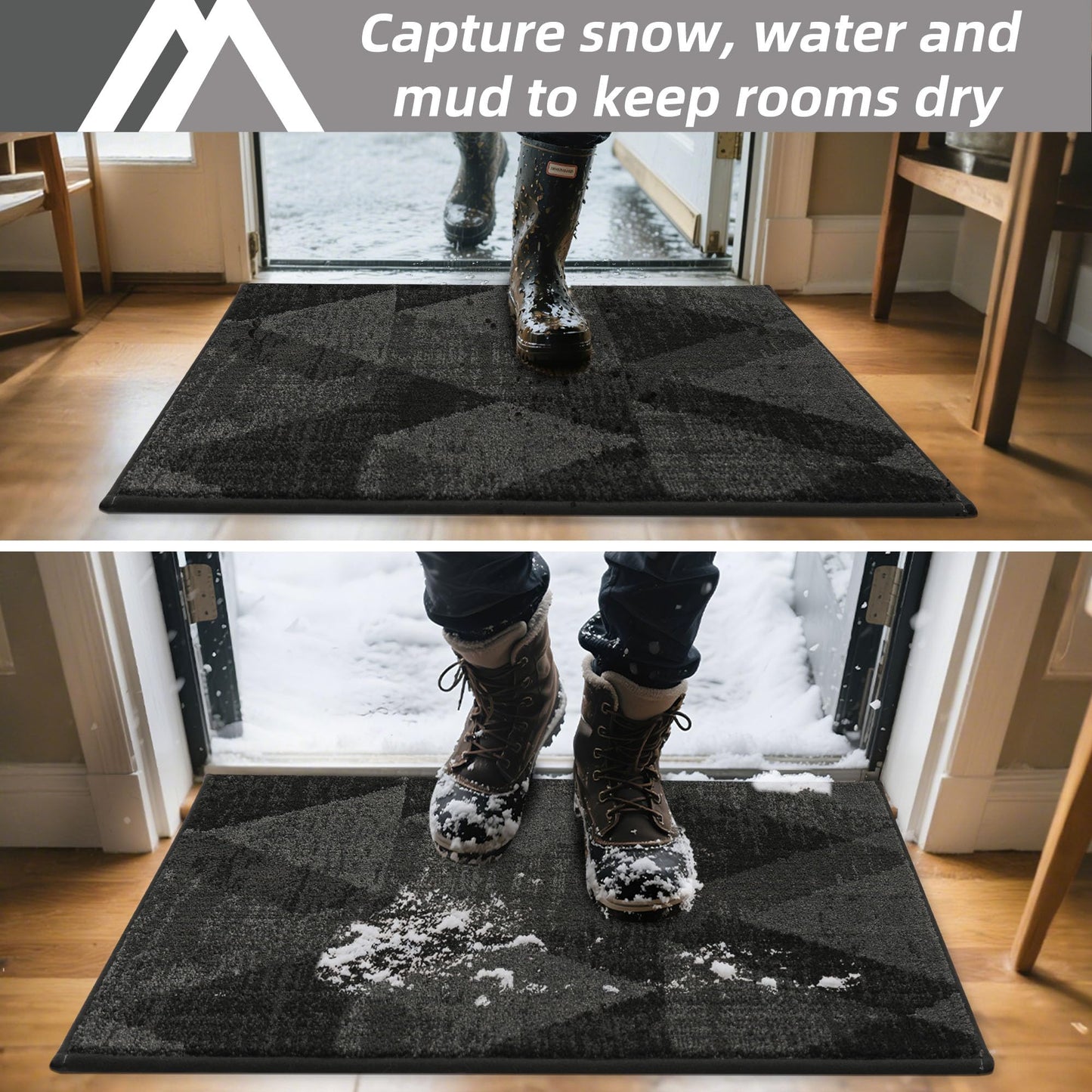 COSY HOMEER Door Mat Entrance, 20"x32" Non-Slip Absorbent Doormat for Front Door, Low Profile Dirt Trapper Entryway Mat, Washable Rugs for Paws & High Traffic Areas, Dark Gray