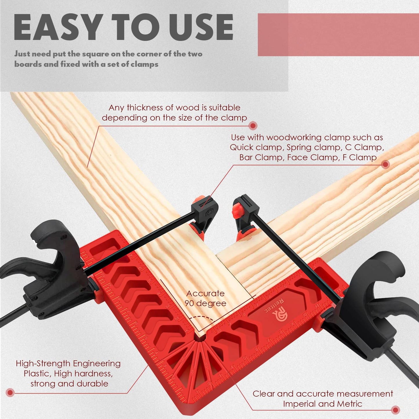 Relitec R 90 Degree Corner Clamp Clamping Squares Woodworking Tools Positioning Squares Right Angle Clamp Wood Clamps for Gluing Cabinets Picture Frames or Drawers Set of 8(3" 4")