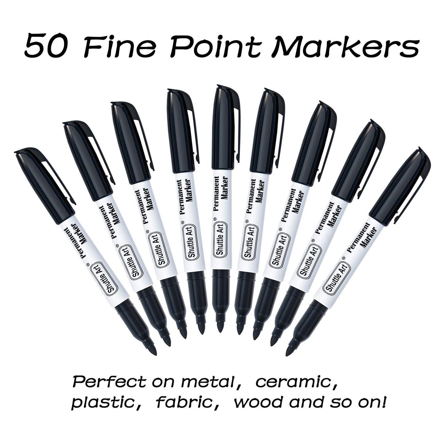 Shuttle Art Permanent Markers, 50 Pack Black Permanent Marker set,Fine Point, Works on Plastic,Wood,Stone,Metal and Glass for Doodling, Marking