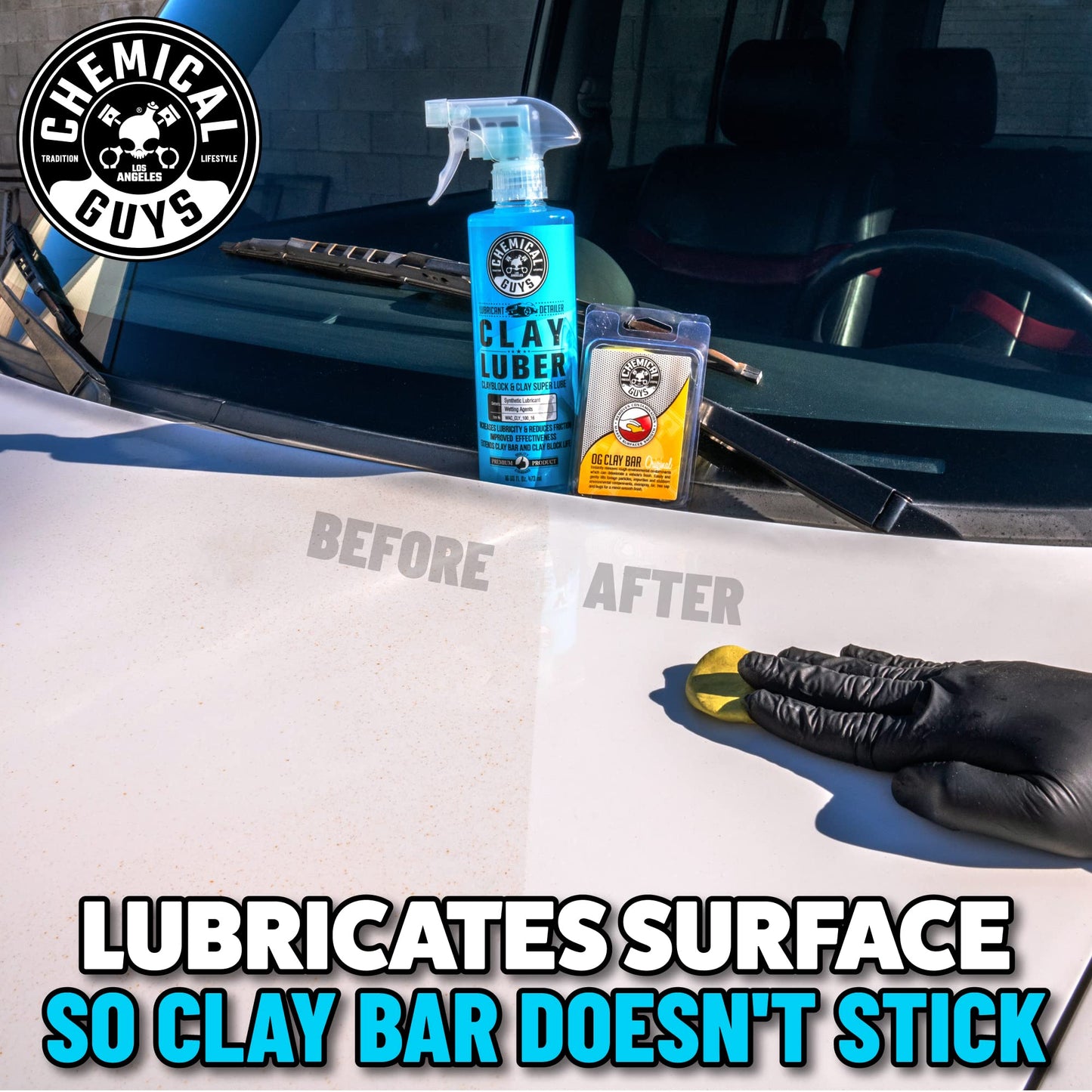 Chemical Guys OG Clay Bar & Lubber Synthetic Lubricant Kit, Light/Medium Duty, 473 ml (2 Items), Yellow
