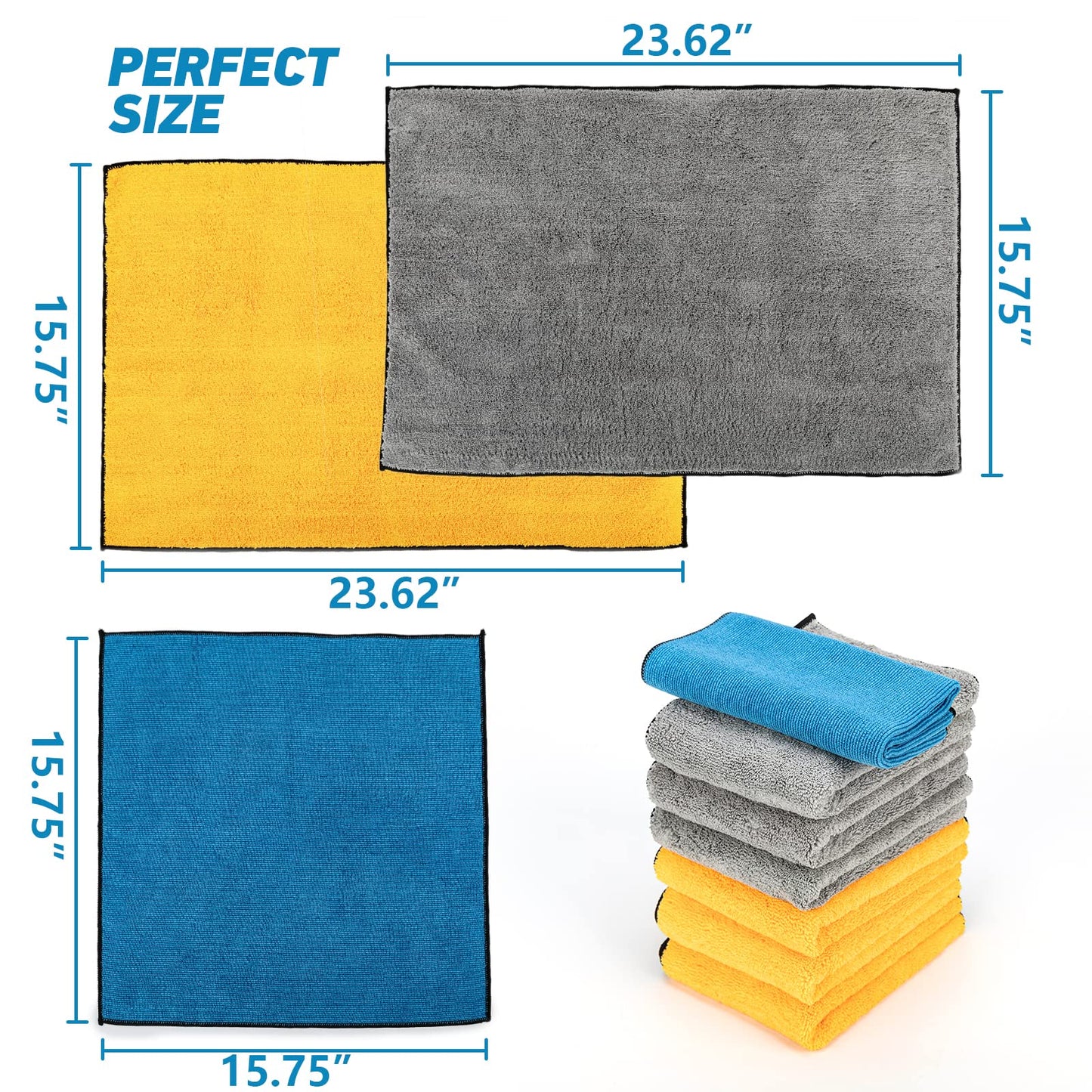 WEAWE Microfiber Towels for Cars - 7 Pack (23.6" x 15.7") 450-GSM, High & Short Pile Micro Fiber Cleaning Cloth for Car Washing Drying & Auto Detailing, Water Absorption Lint Free & Streak Free