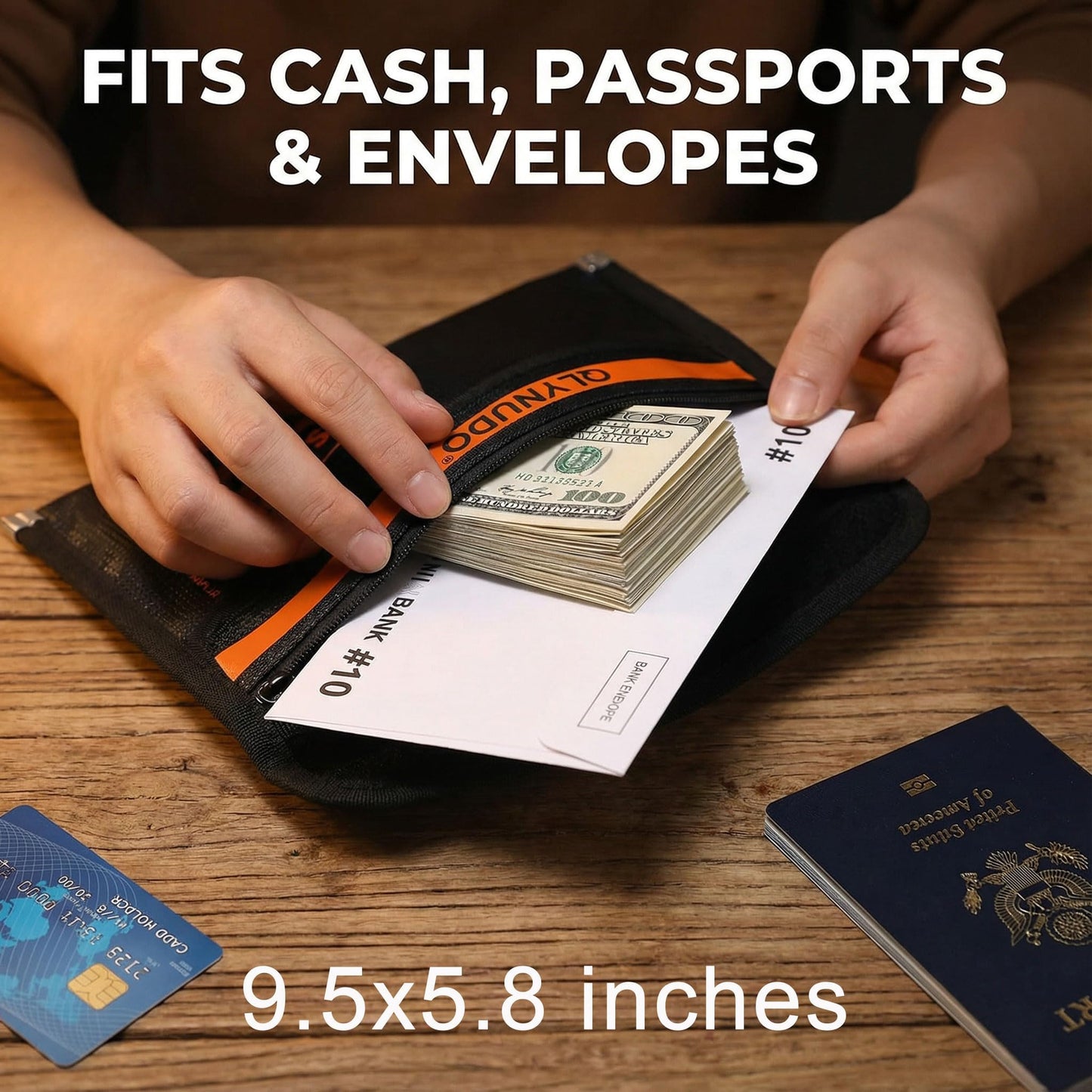 Small Fireproof Bag for Cash and Documents (9.5 x 5.8"), 4200°F Upgraded Fireproof Money Bag Set for Valuables (2-Pack) with Waterproof Zipper & Lining