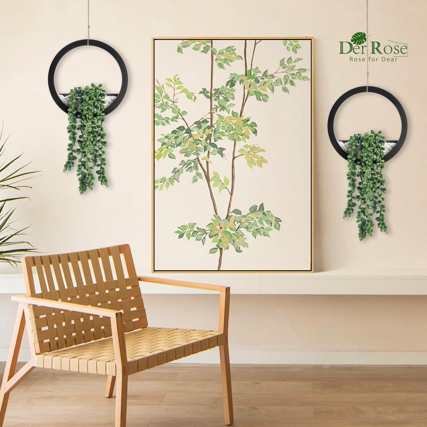 Der Rose 2Pcs Fake Hanging Plants Artificial Succulents Faux Hanging Plants in Black Pots for Bathroom Home Boho Kitchen Office Wall Decor Living Room Indoor
