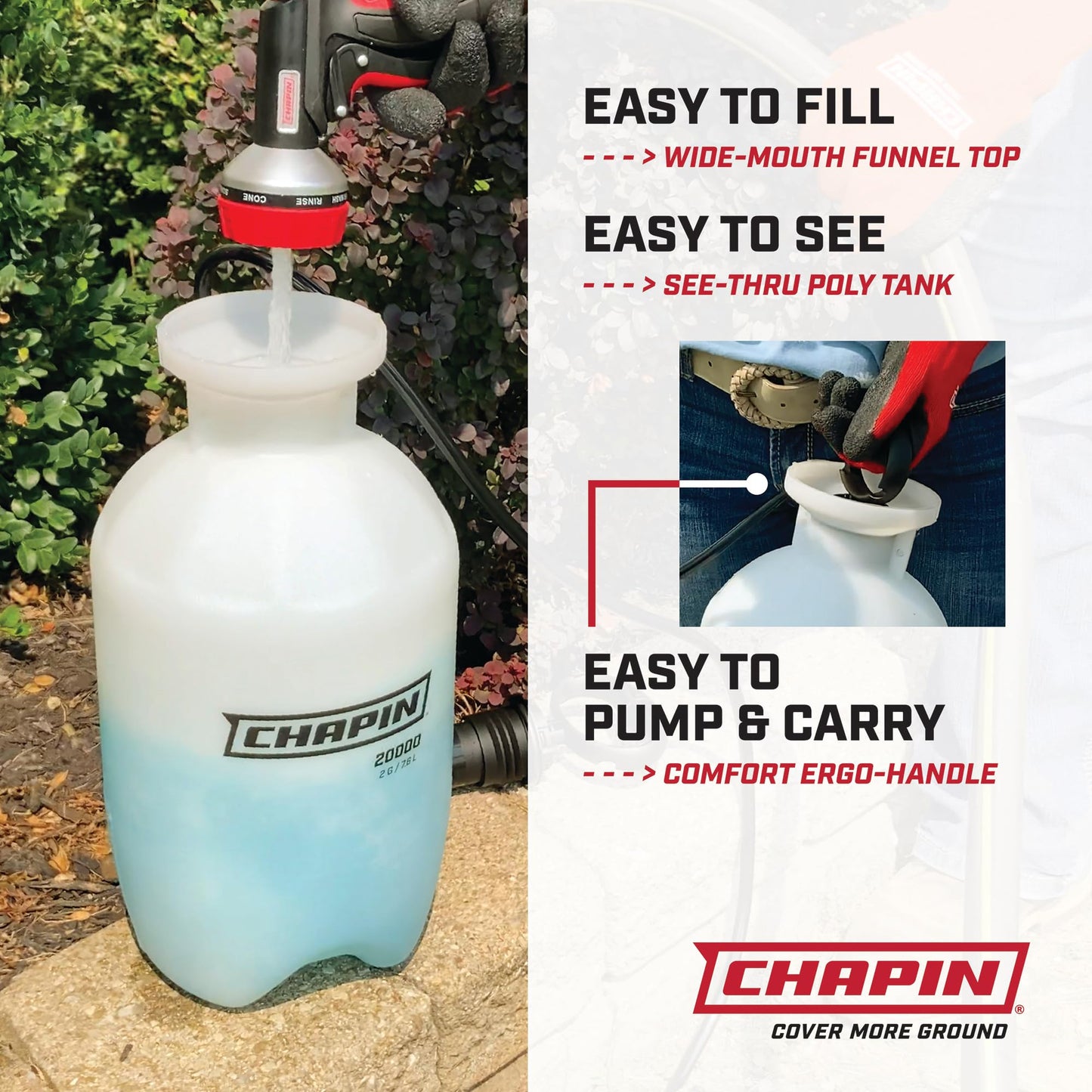 Chapin 20004 Sprayer Tank, Lawn and Garden, Hand Pump Pressured, Anti-Clog Filter, Adjustable Spray Nozzle, Spray Plants, Watering, Weeds, Fertilizer and Pests, White, 1 Gallon (4.5 Liters)