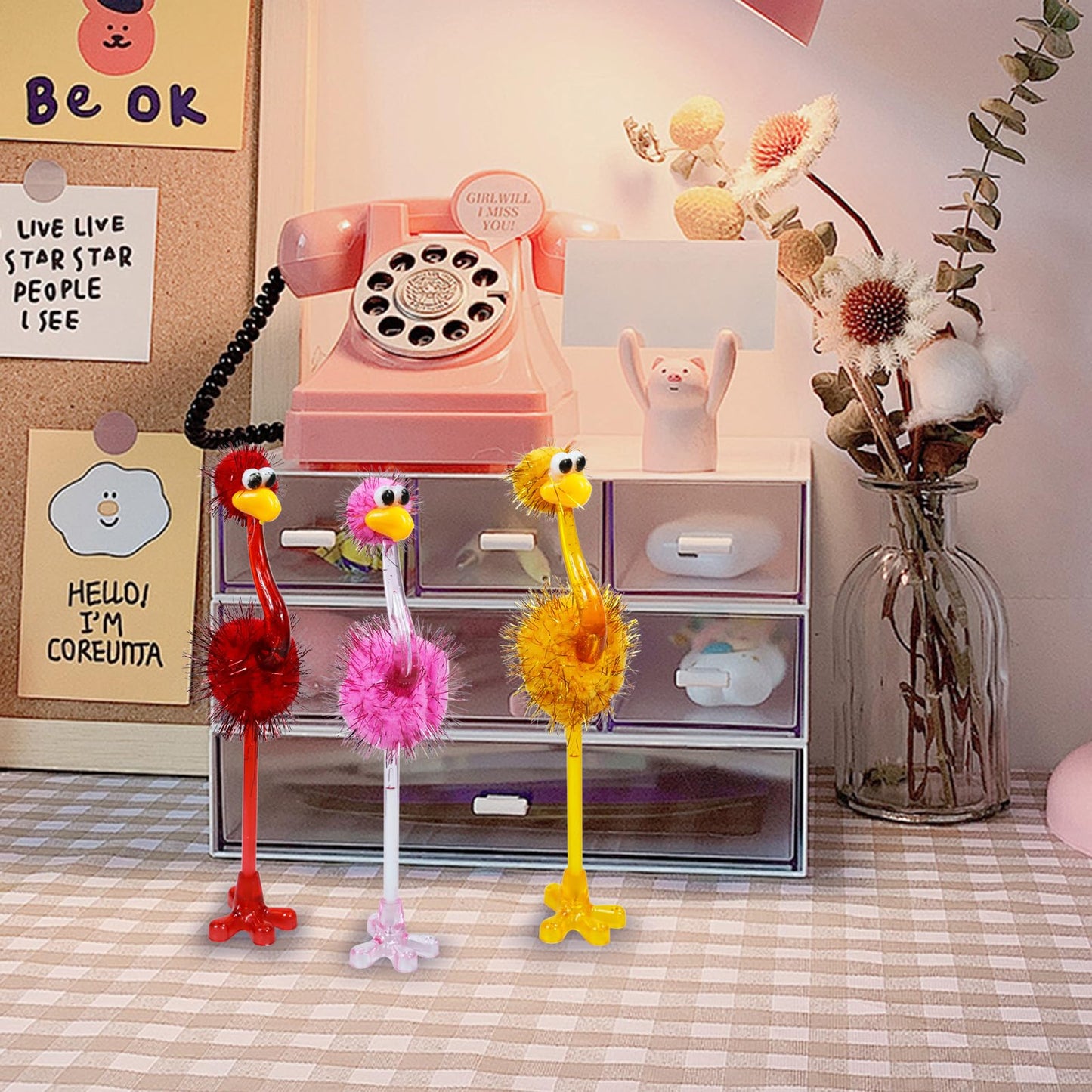 Auch 24 Pcs Flamingo Novelty Pens Funny Fluffy Flamingo Pen Fun Pens, Feather Plastic Signing Ballpoint Pens for Birthday Easter Basket Christmas Stocking Stuffers, Black Ink (24 Flamingo Pens)
