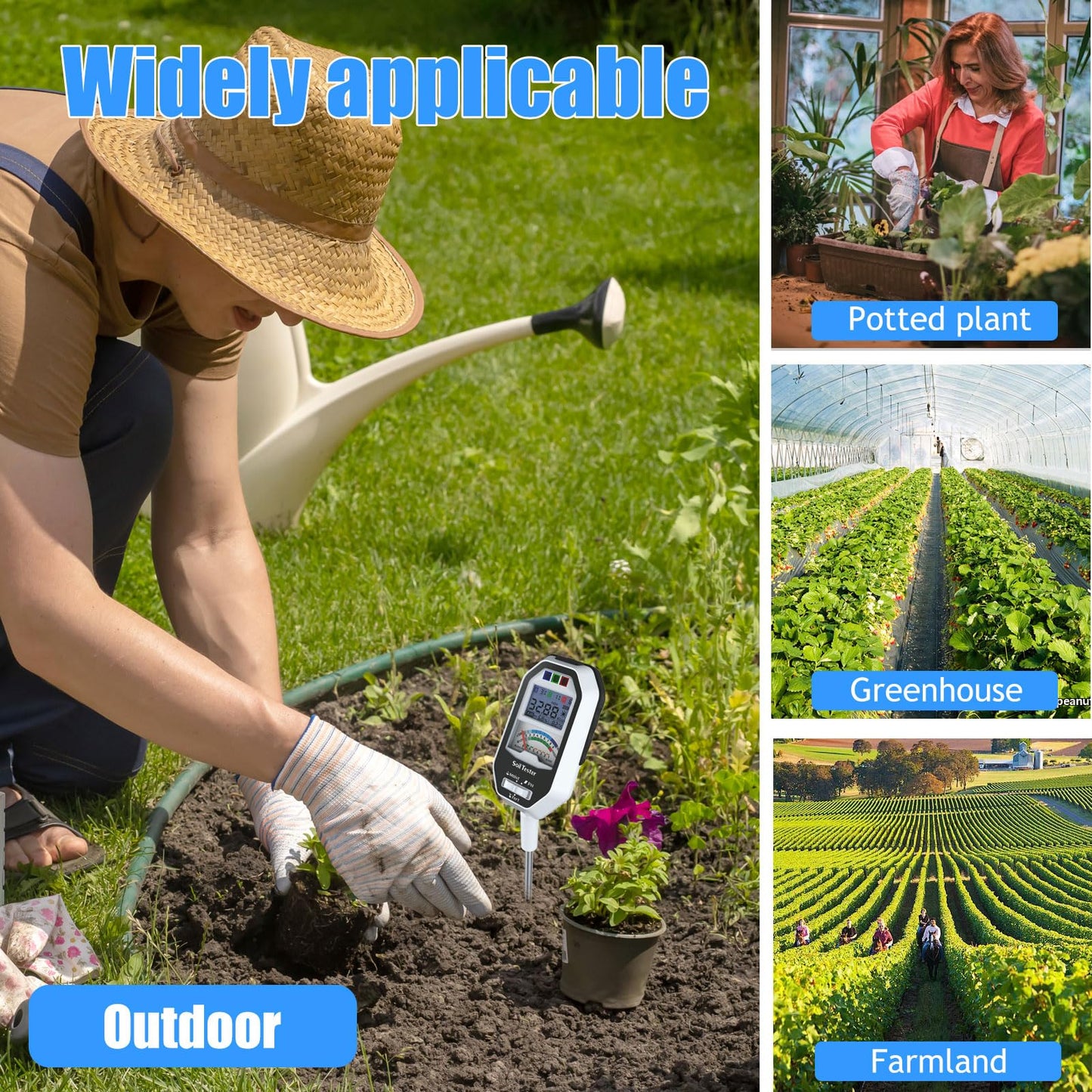 Soil Moisture Meter, 7-in-1 Soil PH Tester/Soil Moisture/Fertility with Removable Probe, Digital Air Temp/Humidity/Sunlight Intensity/BGR Spectral for Plants Gardening, Lawn and Indoor Outdoor Plants