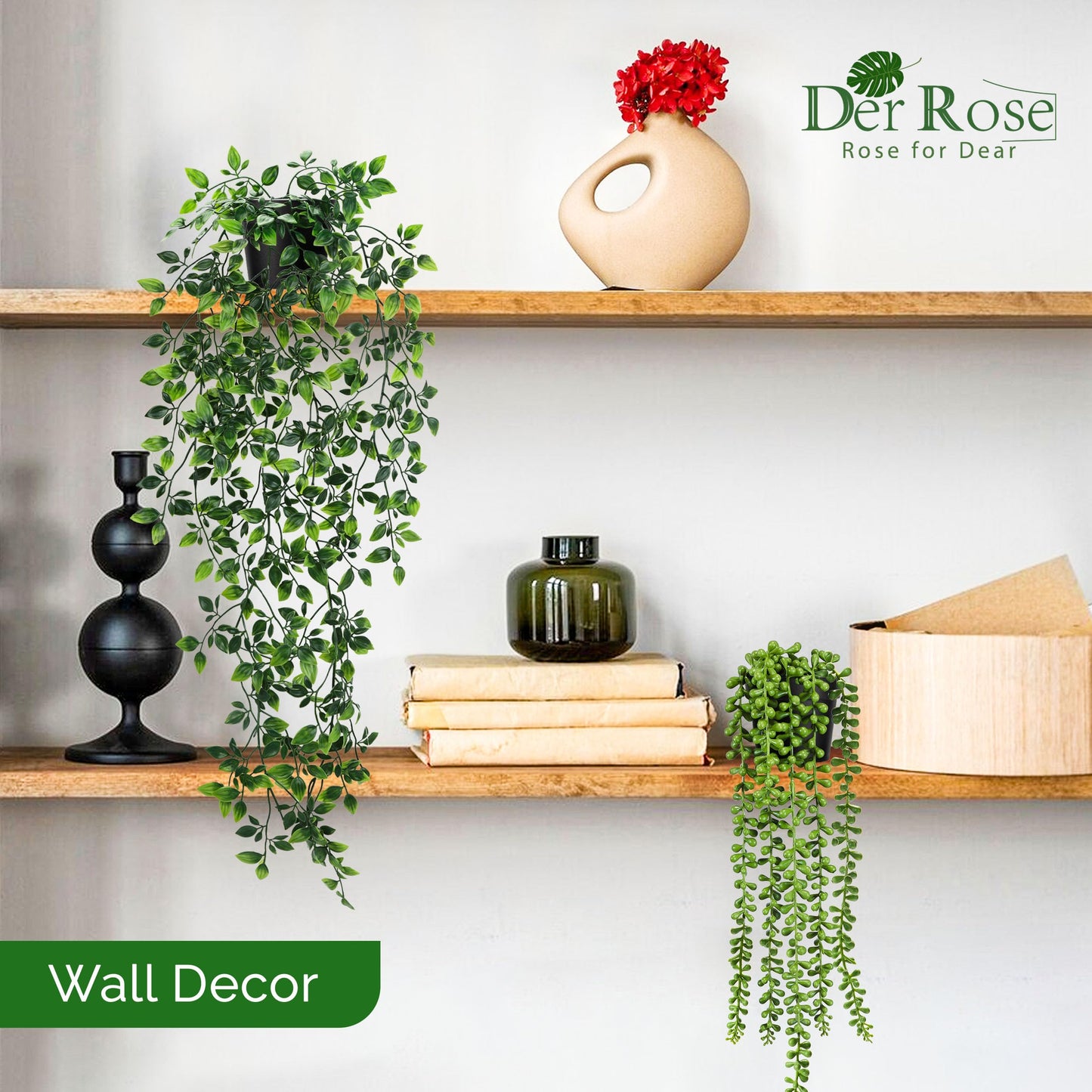 Der Rose 6Pcs Fake Plants Hanging Potted Artificial Hanging Faux Ivy Vines Plants for Bathroom Kitchen Wall Shelf Decor Indoor Outdoor