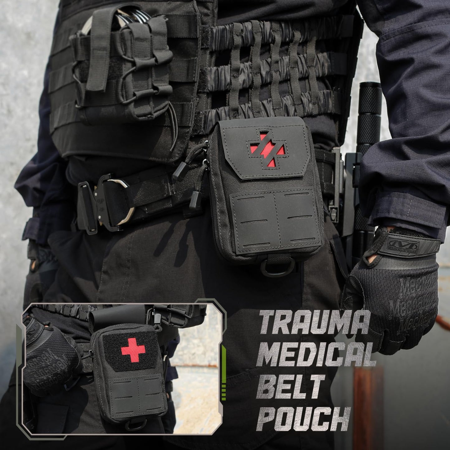 WYNEX Molle IFAK First Aid Pouch, Tactical Trauma Pouch MED EMT Belt Pouch Small Portable Utility Emergency Survival Pack with Immediate Identify Cross for Belt Vest