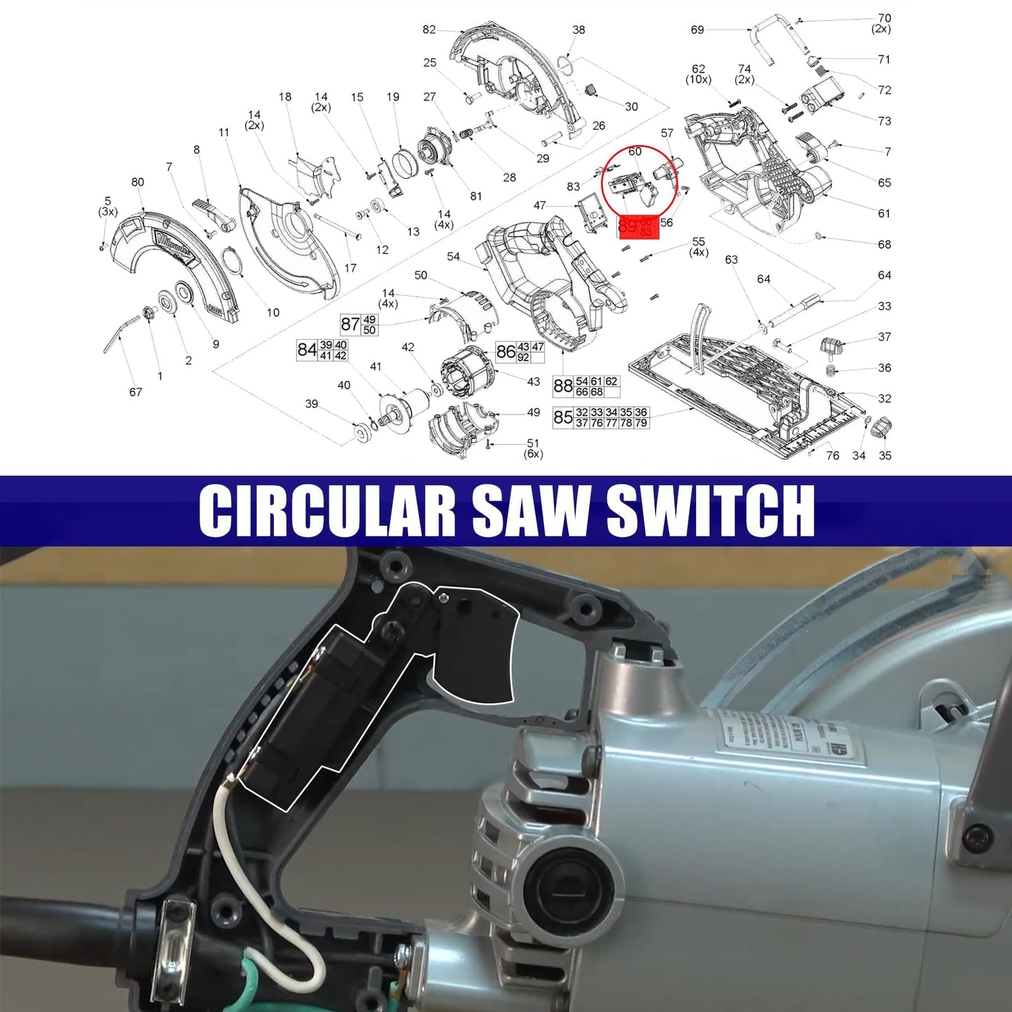 23-66-2635 2730-20 Switch M18 Cordless Saw Switch On-Off Switch 2731-21 23-66-0098 Fit for Milwaukee Cordless M18 Fuel Circular Saw 2731-22