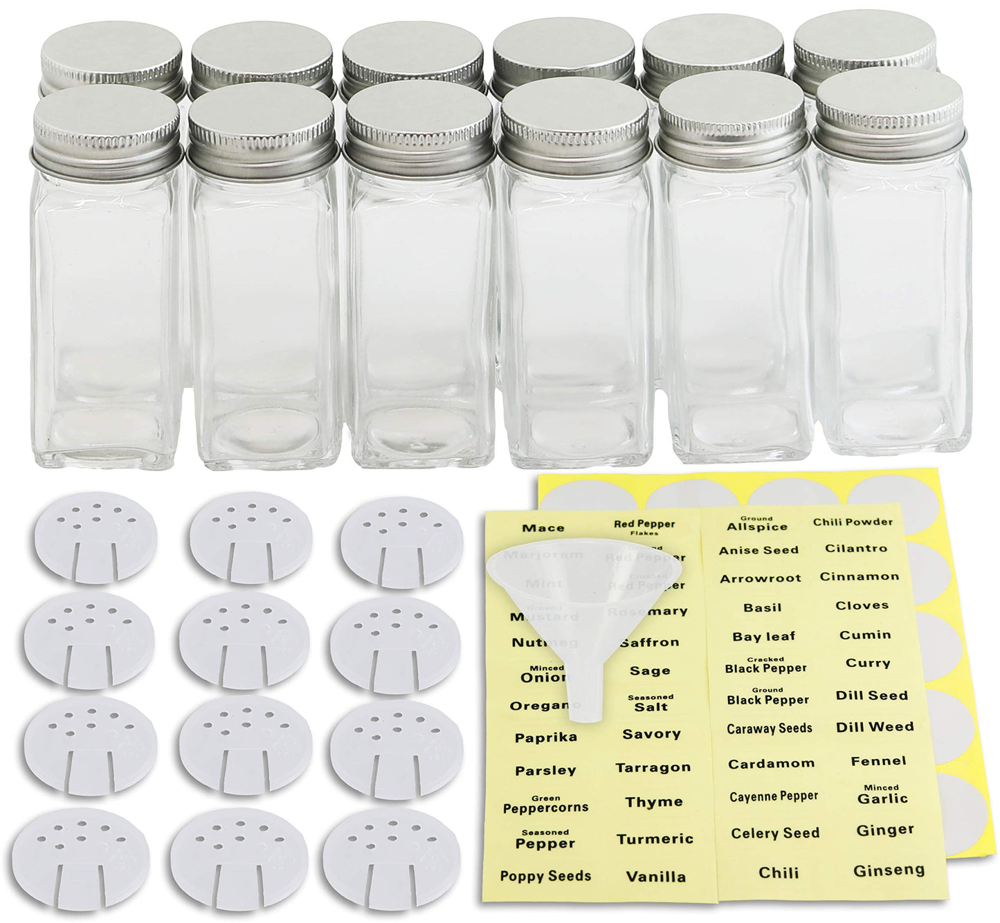 SimpleHouseware Spice Jars 4 Ounce Square Bottles w/label, 12 Pack