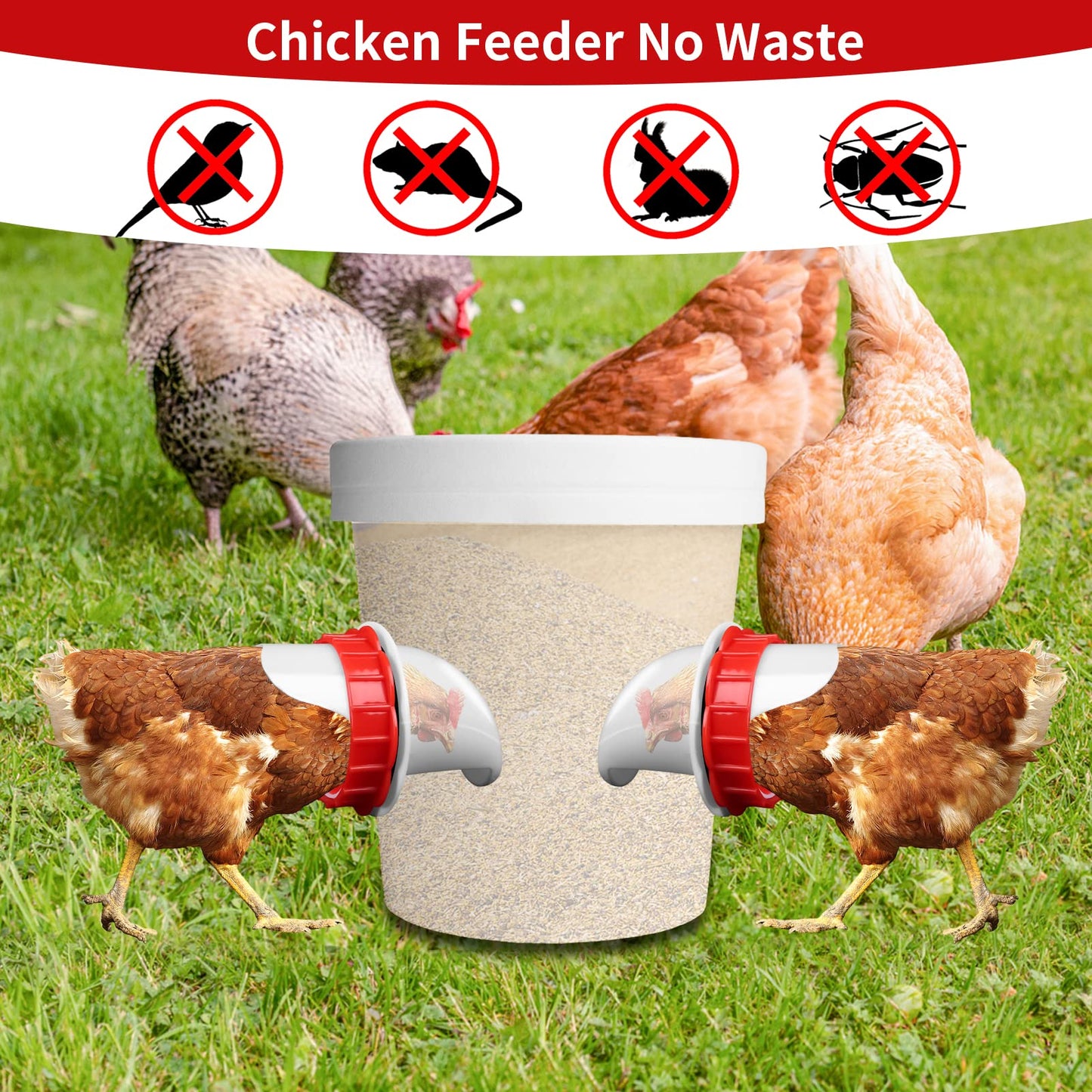 DIY Chicken Feeders, No Waste Automatic Poultry Feeder 8 Ports 1 Hole Saw Gravity Chick Feeders Rodent Proof Rain Proof Port for Buckets Barrels Bins Troughs (8 pcs)