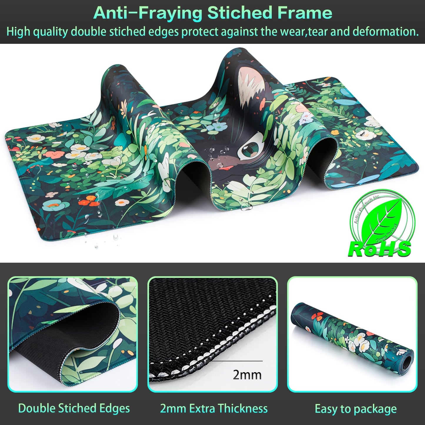 Anime Mouse pad, Canjoy 31.5x15.7inch Black Cats Kawaii Cute Mouse MatLarge Big Computer Keyboard Desk Pad with Non-Slip Rubber Base