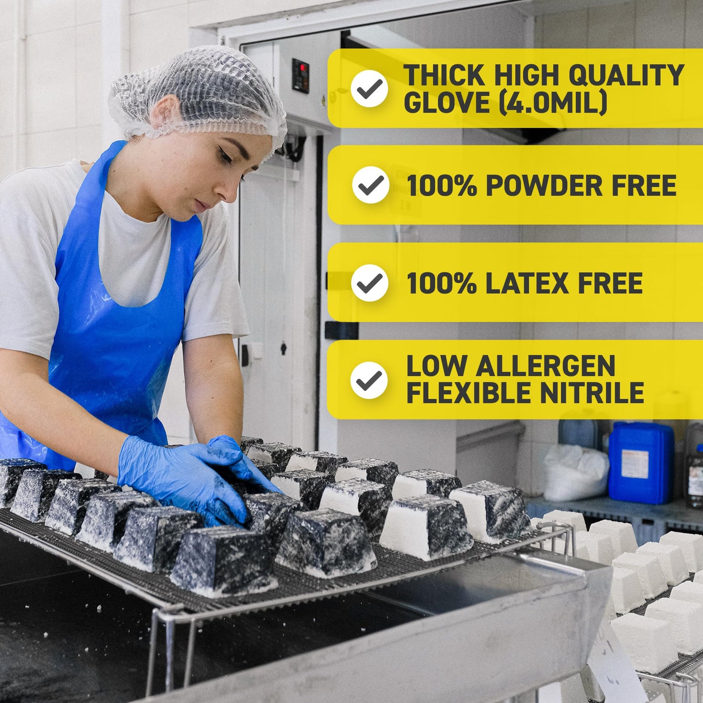 72HRS Nitrile Disposable All Purpose Gloves - 4 mil, Latex Free and Power Free, Food Grade Multipurpose Gloves (200 Pieces, Large)