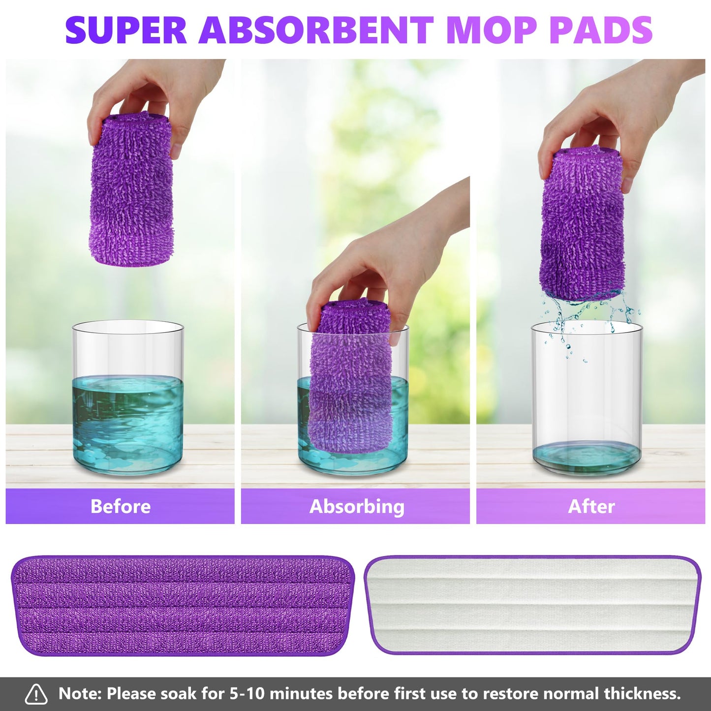 Reusable Pads Refills for Swiffer PowerMop - Microfiber Mop Replacement Pads for 13''-15'' Spray Mop - Machine Washable Wet Dry Mopping for Hardwood Laminate Tile Wood Vinyl Marble Home Kitchen