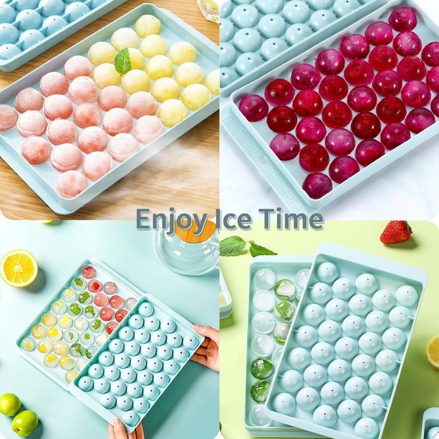 ARTLEO Round Ice Cube Trays 4 Pack for Freezer with Lid Bin, Upgrade Easy Release Ice Ball Maker Mold, Perfect 1.2IN*132 Sphere ice Trays, Freezer Ice Container with Lid, Ice Bucket Tong, Bpa Free
