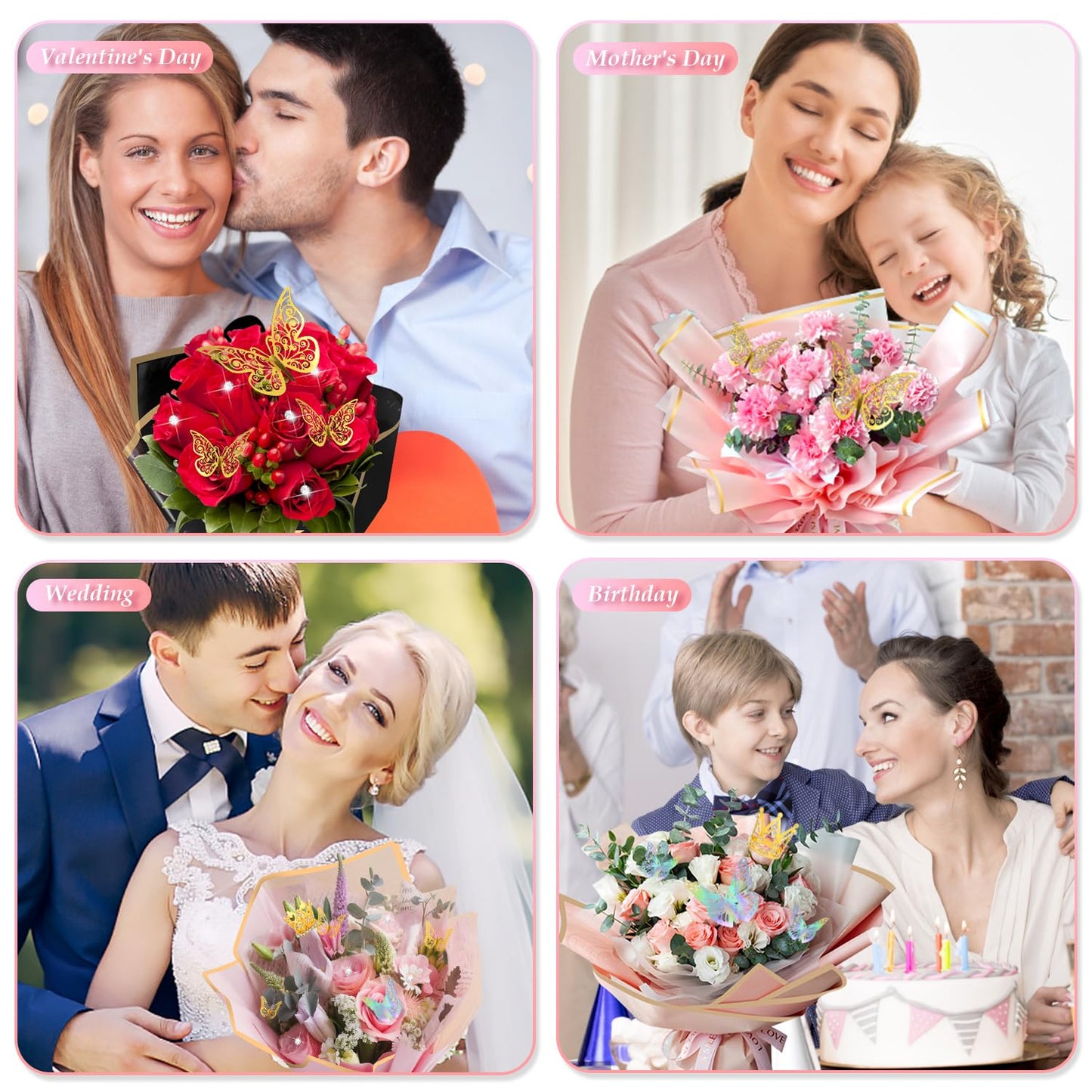 311 PCS Flower Wrapping Paper Bouquet Kit, 30 Sheets Waterproof Floral Wrapping Paper With Ribbons, Flower Pearl Pins, Bamboo Skewers, 3D Butterflies Crowns for Florist Craft Mother's Day Birthday