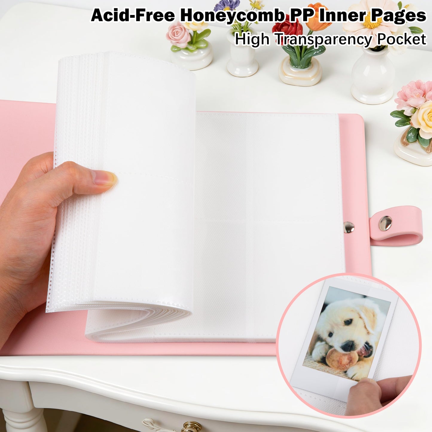 Ruibytree 320 Pockets Photo Album for Fujifilm Instax Mini LiPlay 12 11 9 8 40 41 99 Evo 7S Instant Film Camera, PU Leather Cover Photo Book for Polaroid 2x3 Pictures, Pink