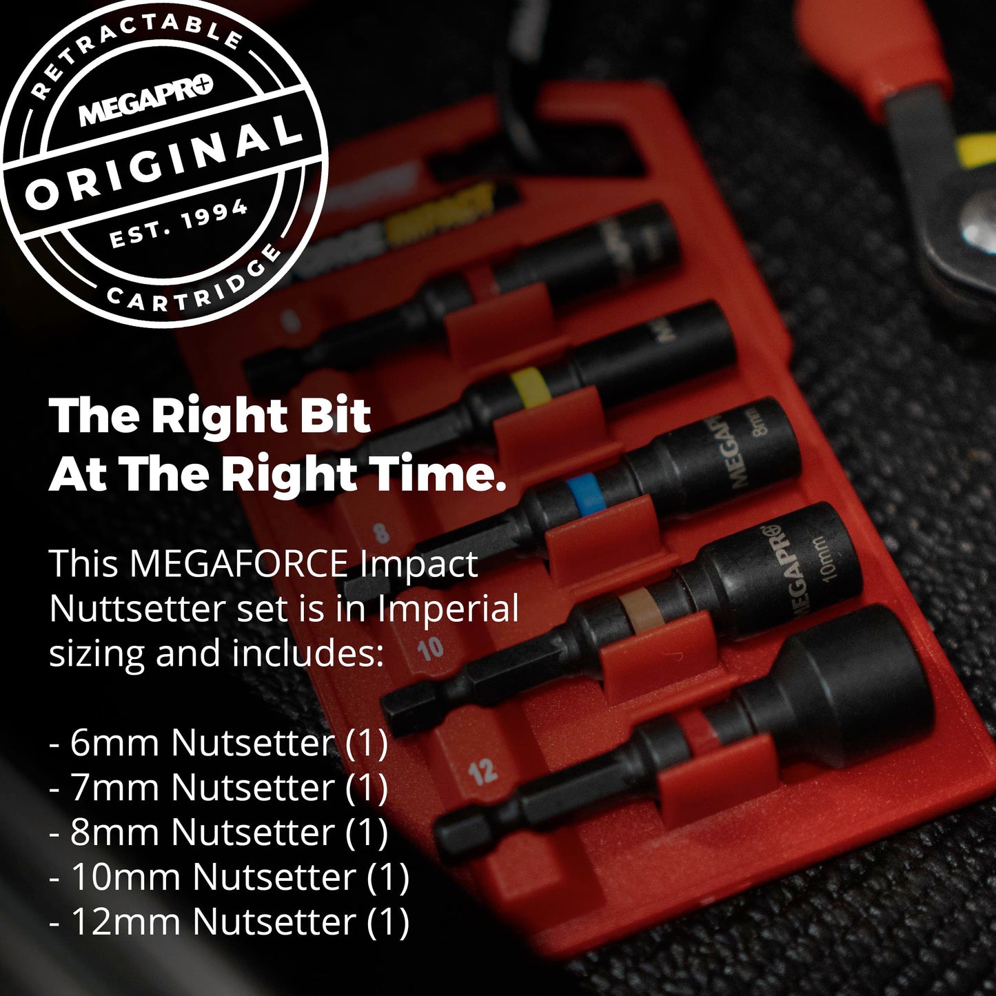 MEGAPRO® Impact Nutsetters | Specially Modified S2 Steel | Black Oxide Finish | Magnetic Pickup (Metric)