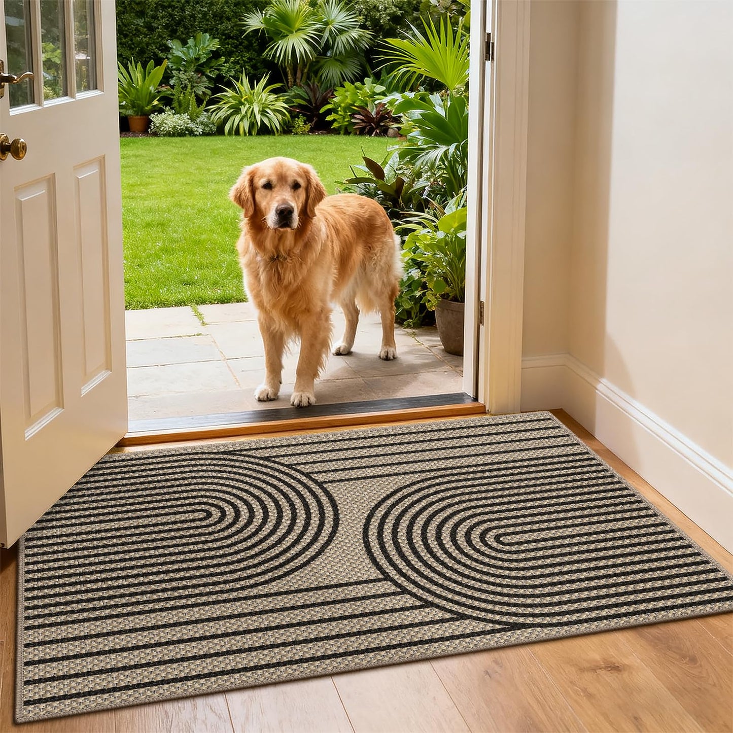 VSIWB Door Mat Entrance 2'x3', Easy Jute Area Rug, Non-Slip Absorbent Dirt Resist Front Back Door Mat, Easy Clean Washable Low-Profile Doormat for Entryway, Front Door, Inside Entrance,Kitchen, Black