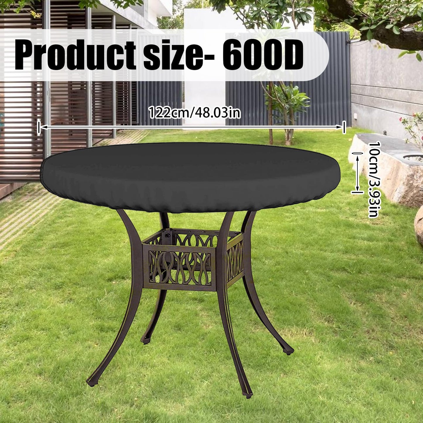 ZUDKSUY Round Table Top Cover - 600D Outdoor Garden Furniture Cover Fits Round Furniture Up to 48" - Black, Patio Table Top Cover