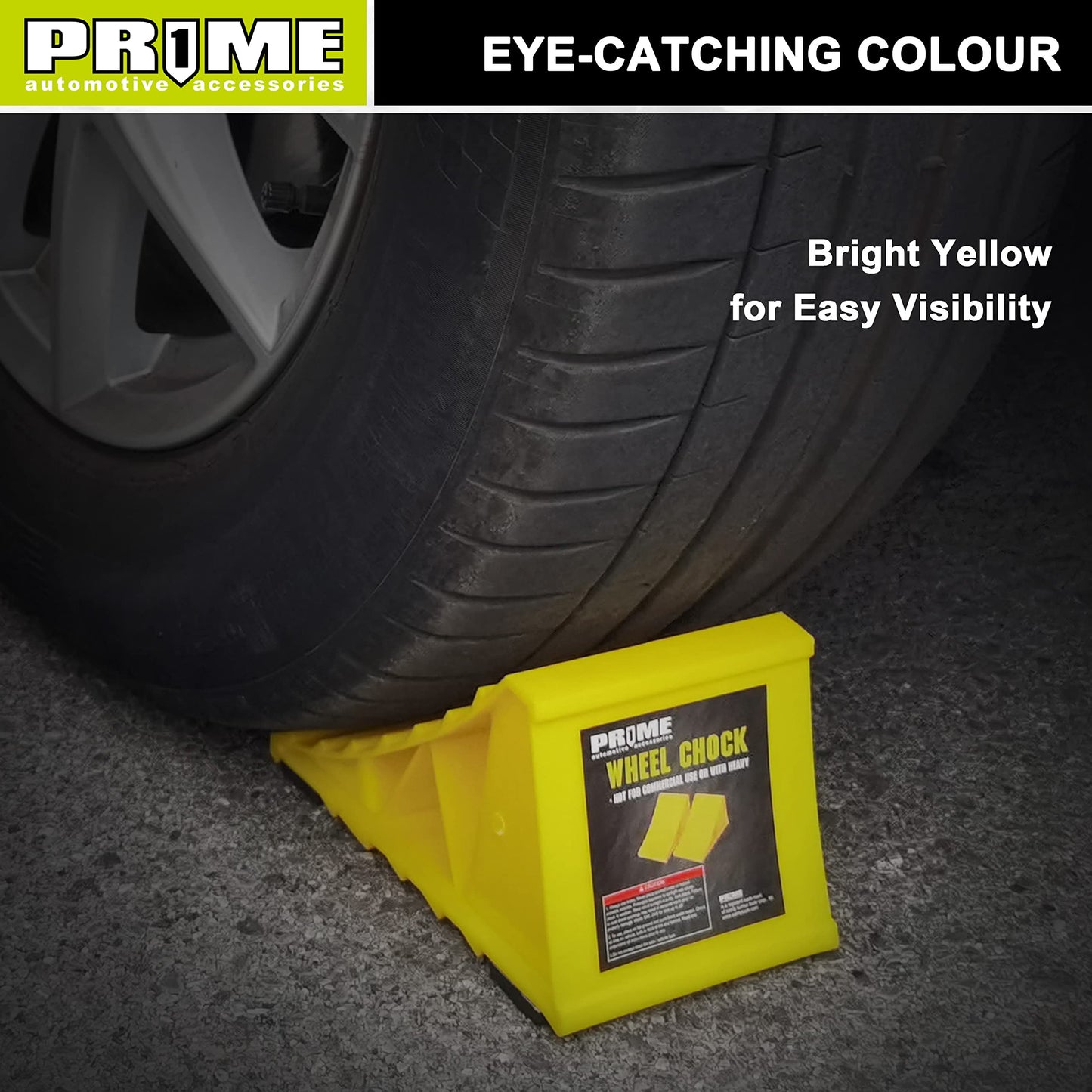 PR1ME Wheel Chocks with Non-Slip Base for RV & Trailer. 2 Pack Safety Wheel Chock with Bright Yellow. Lightweight Wheel Stoppers for Cars Camper Trucks RVs, Fit for Most Tyre Sizes