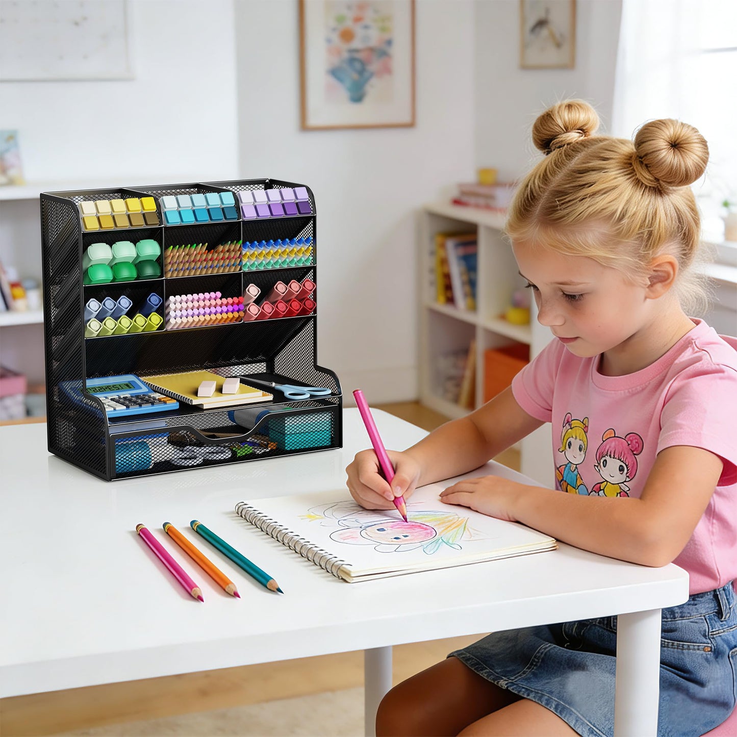 Auvo APH02 Multi-Functional Pen Pencil Holder, Desk Organizer with Drawer, Office & Art Supplies Storage,Large Size (Black)