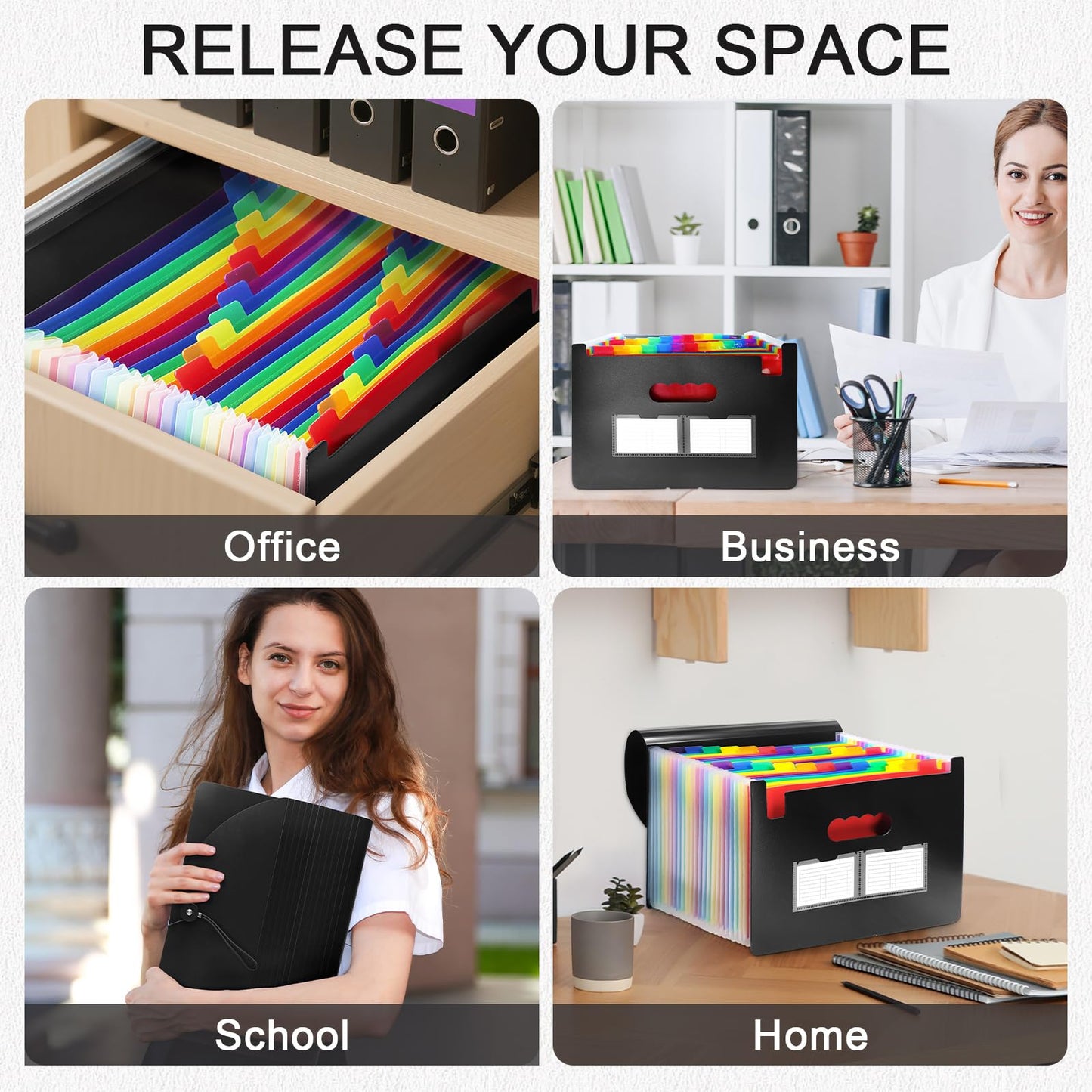 2 Pack 24 Pockets Expanding File Folder with Handle, A4 Letter Size Portable Accordian File Organizer, Document Folder with Handle for School, Office, Home