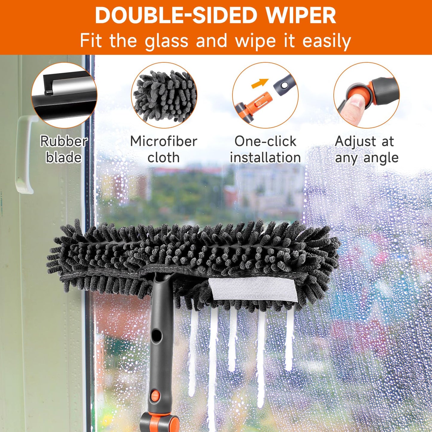 Chabatree Window Squeegee Cleaner Set 2-in-1 with Extendable Pole, Window Cleaning kit with Bendable Head for Glass for Car Indoor Outdoor High Windows(Kit1.0)