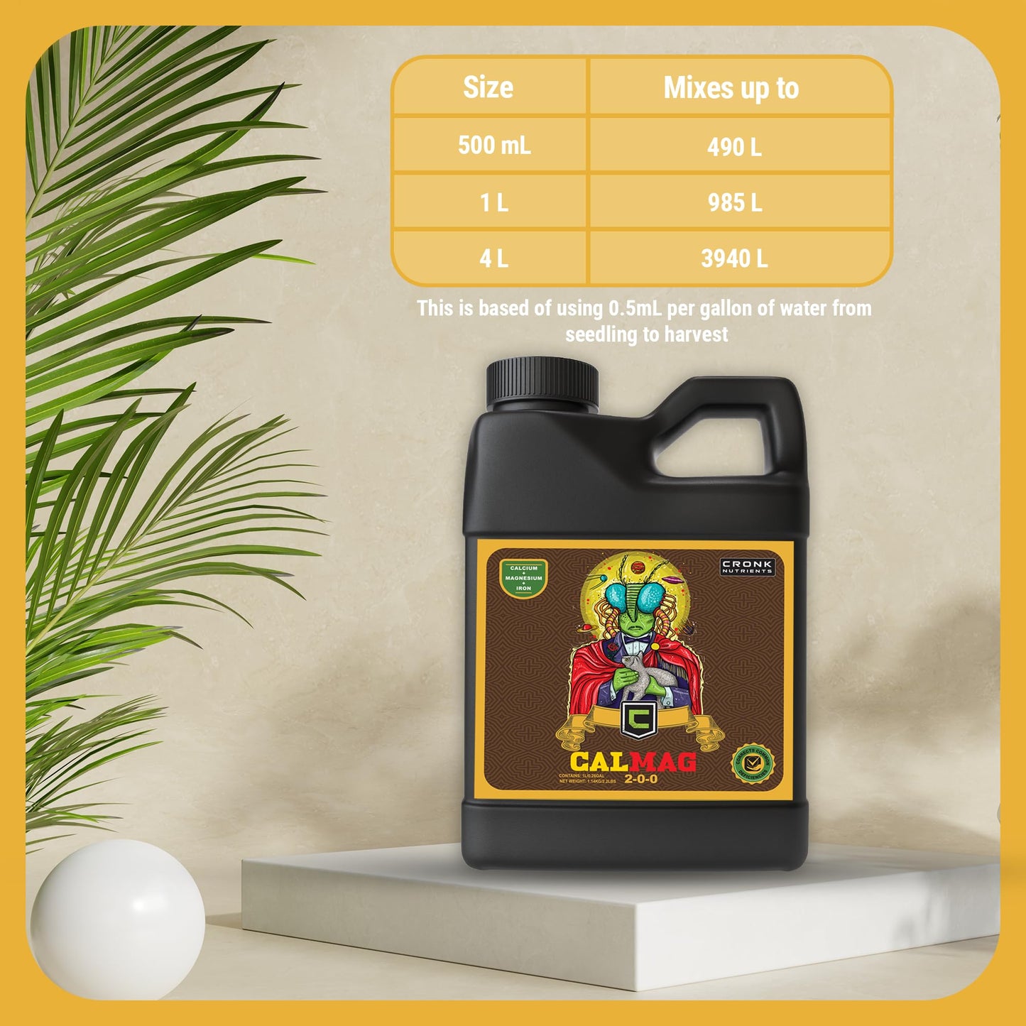 Cronk Nutrients CalMag 2-0-0 - Calcium, Magnesium and Iron Plant Fertilizer – Compatible with Soil, Soilless and Hydroponic Garden – Correct Common Deficiencies for Indoor & Outdoor Plants - 500mL