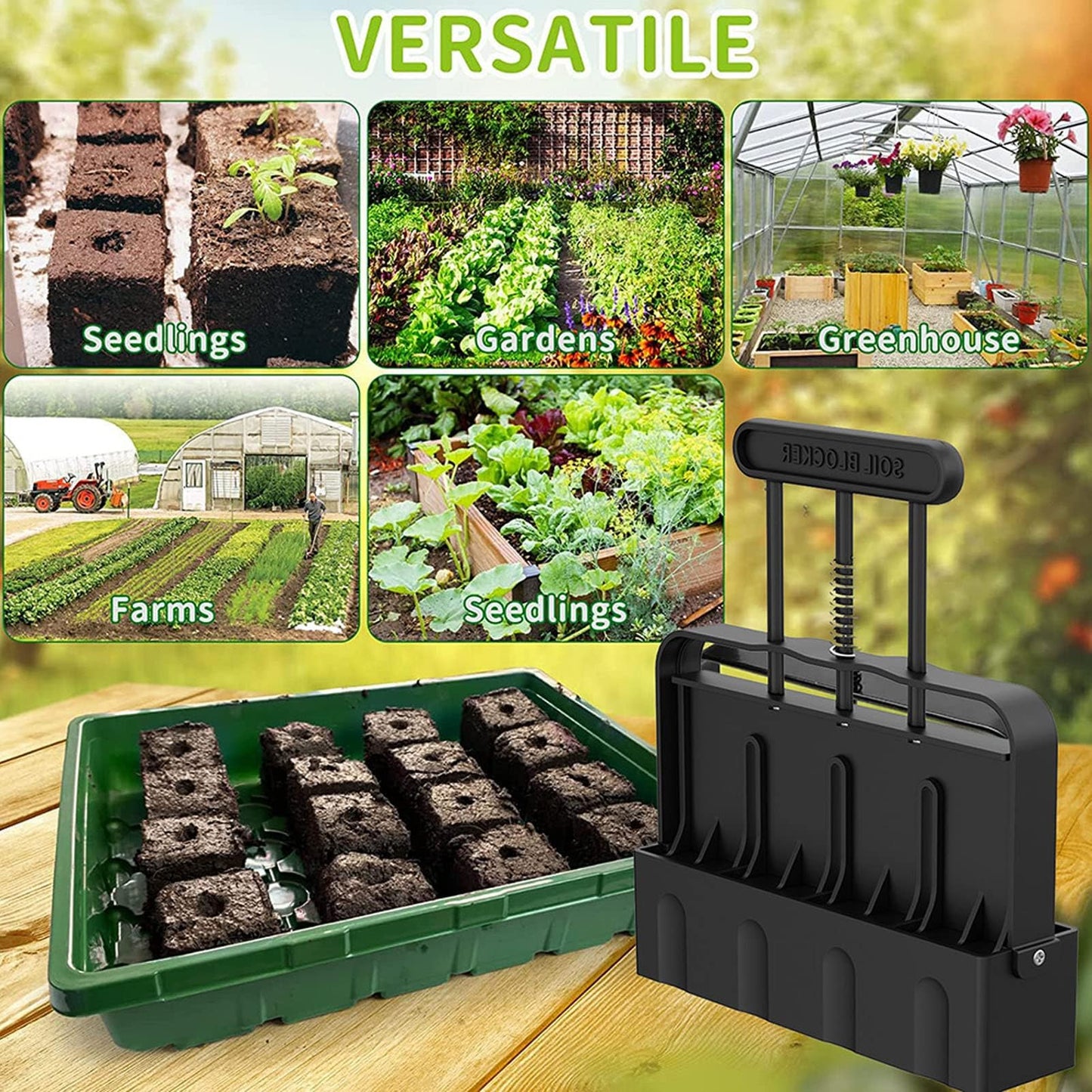 Soil Blocker with Comfortable Handle, 4 Cell Soil Block Maker 2 Inch Mold Blocking Tool for Seed Starting Germination, Grow Seedling No Transplant Shock