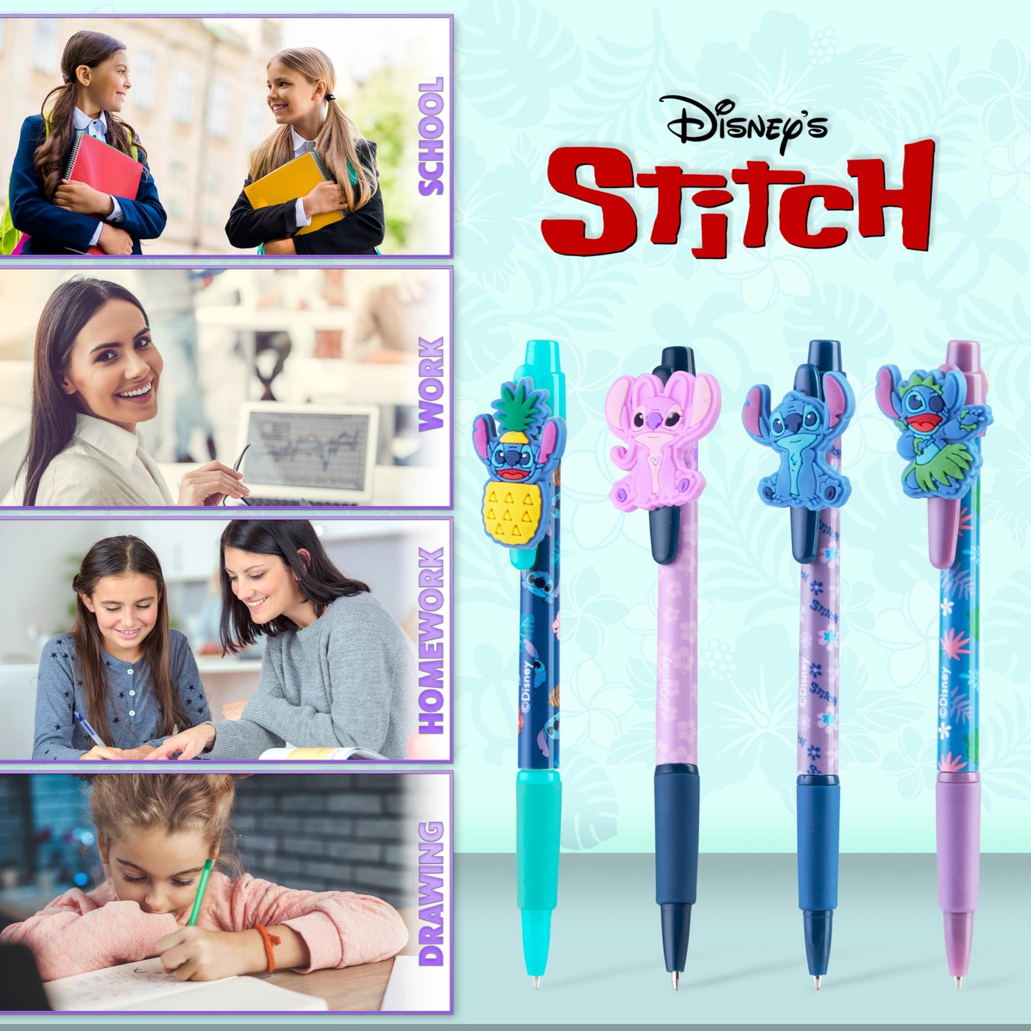 Disney Stitch Pen Set for Girls Teens Black Ballpoint Pen Uni Office School Supplies Gift Set of 4 Kawaii Womens Stationery Stitch Gifts