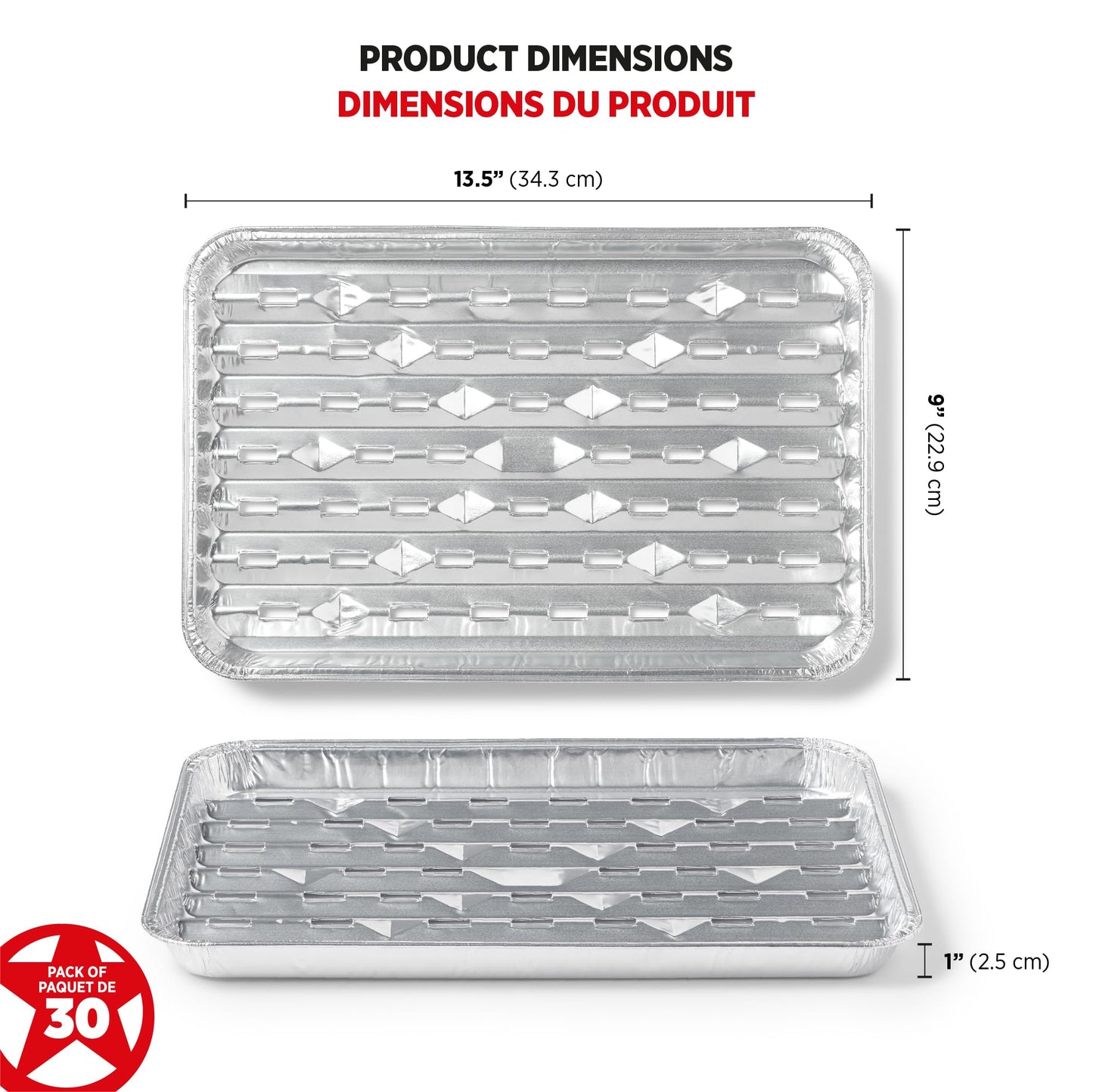 Starfrit 30-Pack Aluminum Grilling Trays – 13.5” x 9” (34 cm x 23 cm) – Perfect for BBQ – Recyclable - Disposable