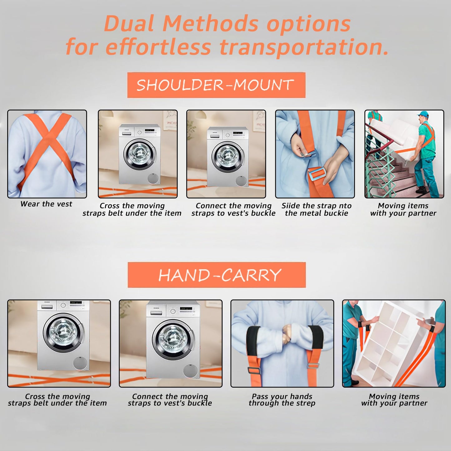 KVI Moving Straps Lifting Heavy Duty, 2-Person Shoulder Moving-Lifting Adjustable Length System for Furniture Appliances Mattresses Heavy Objects Black