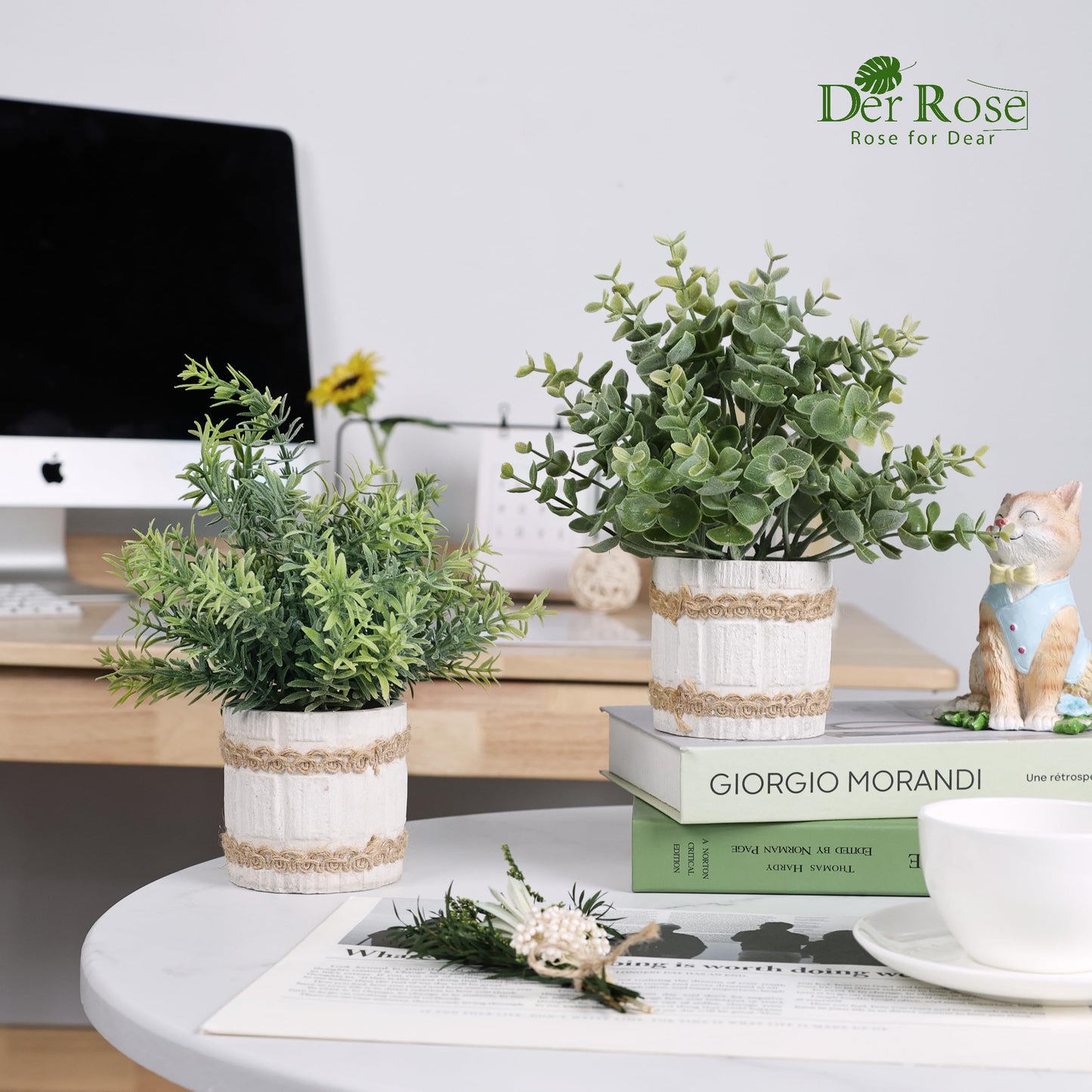 Der Rose 4 Pack Fake Plants Artificial Plants for Home Office Farmhouse Desk Rustic Table Boho Aesthetic Room Decor Indoor